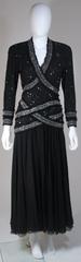 FABRICE NEW YORK COUTURE Black Embellished Chiffon Long Sleeve Gown Size 2