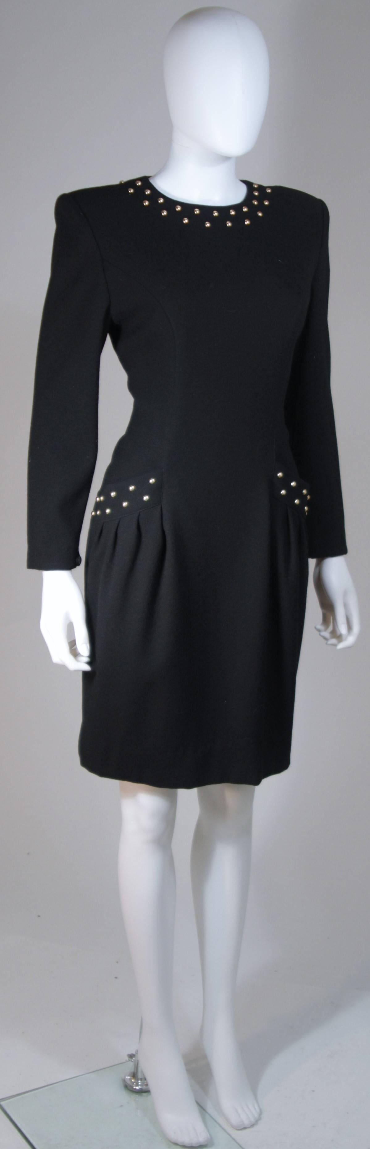 GUY LAROCHE Black Cocktail Dress with Stud Applique Size Large In Excellent Condition For Sale In Los Angeles, CA