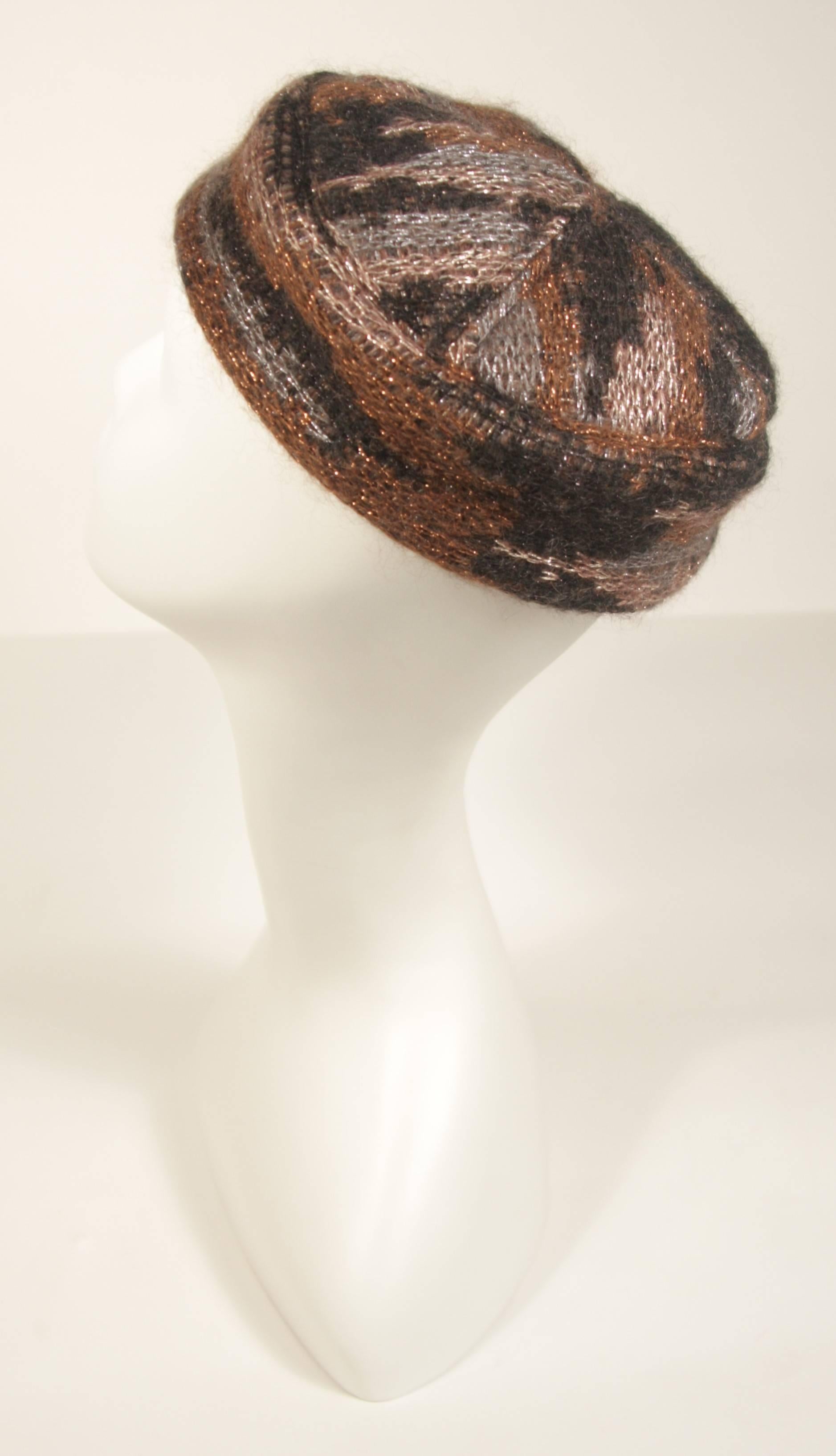 MISSONI Brown Multi Color Bronze Mohair Blend Hat  In Excellent Condition In Los Angeles, CA