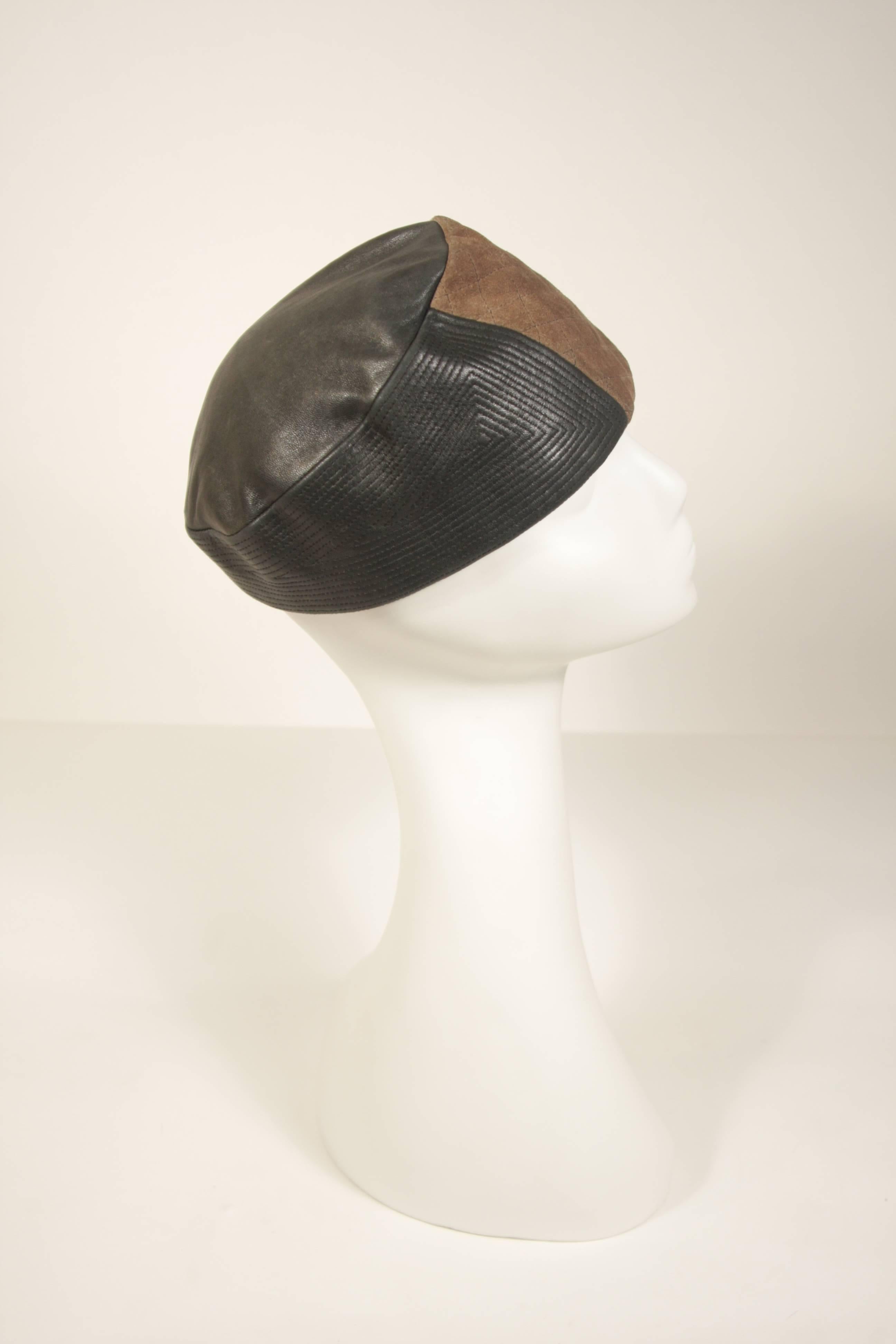 Gray YVES SAINT LAURENT RIVE GAUCHE Suede and Leather Hat with Top Stitch Details For Sale