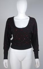 NEIMAN MARCUS Black Wool Knit Sweater with Red Rhinestone Applique Size M/L