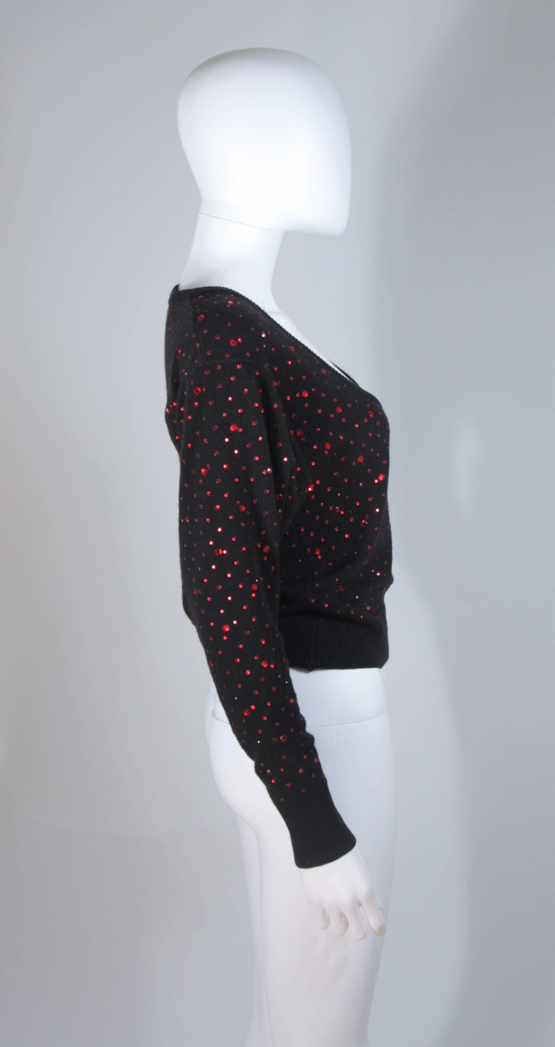 Women's NEIMAN MARCUS Black Wool Knit Sweater with Red Rhinestone Applique Size M/L For Sale