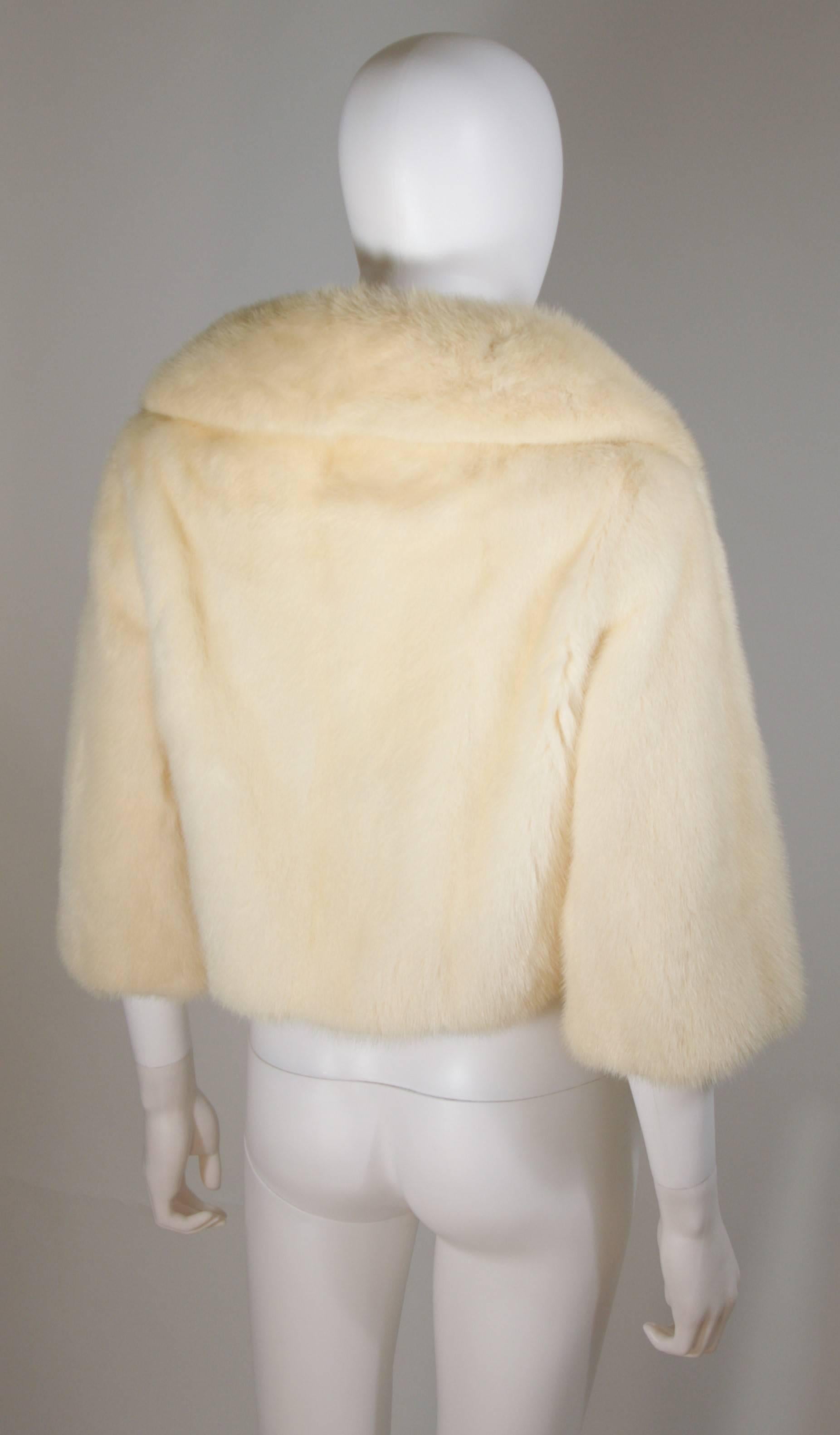 OLEG CASSINI Cream Mink Jacket with Rhinestone & Faux Pearl Buttons Size 6-8 For Sale 2