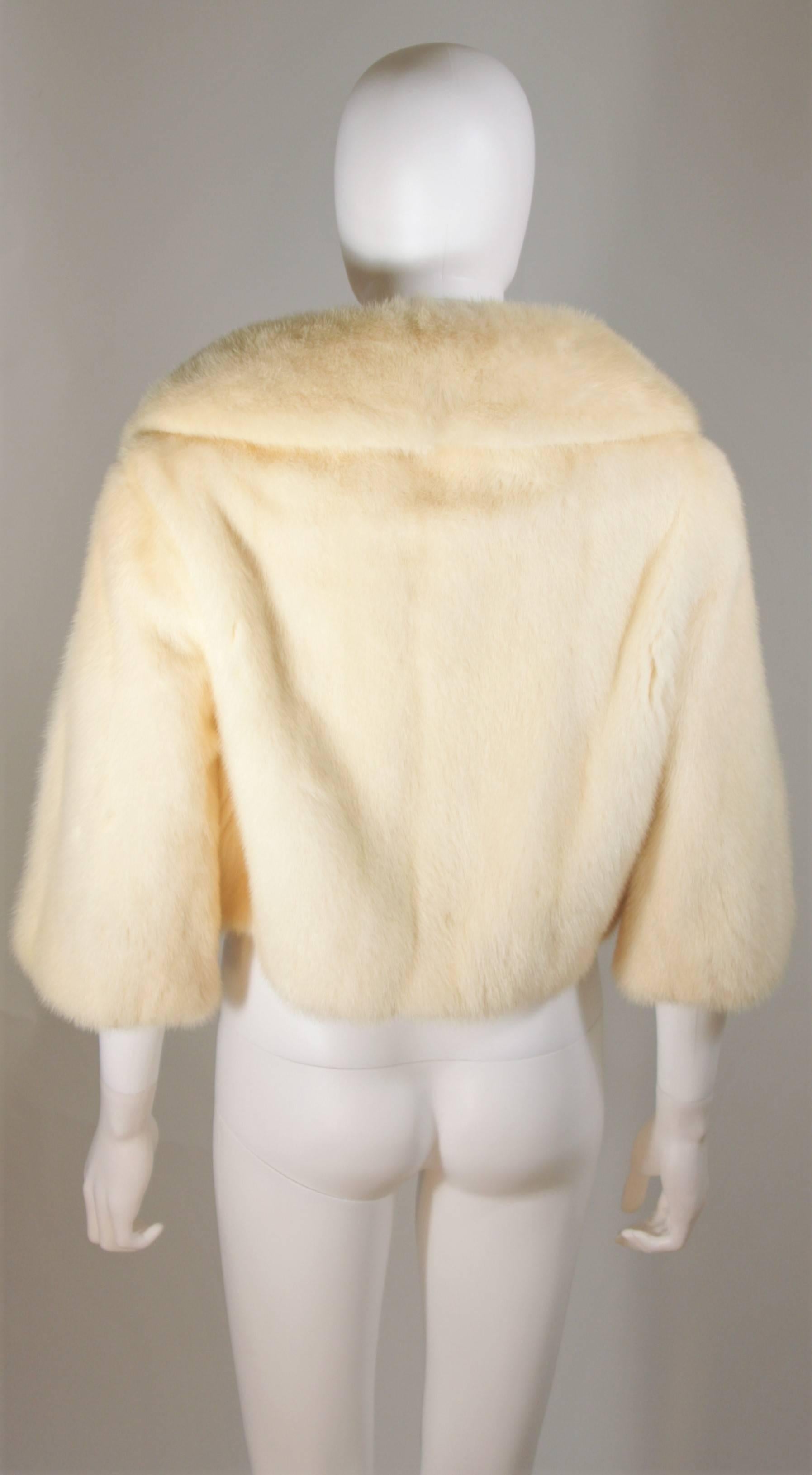OLEG CASSINI Cream Mink Jacket with Rhinestone & Faux Pearl Buttons Size 6-8 For Sale 3