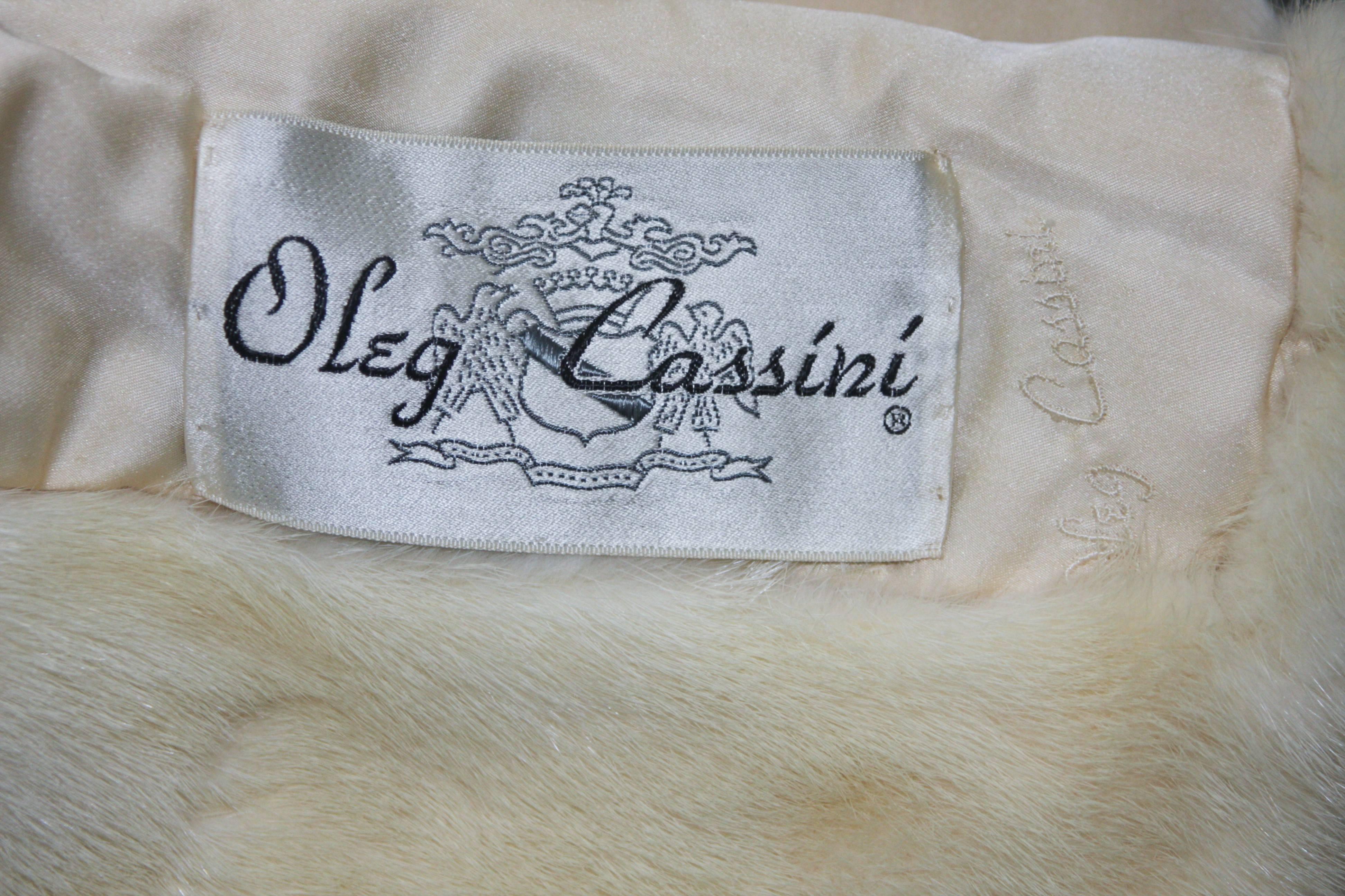 OLEG CASSINI Cream Mink Jacket with Rhinestone & Faux Pearl Buttons Size 6-8 For Sale 6