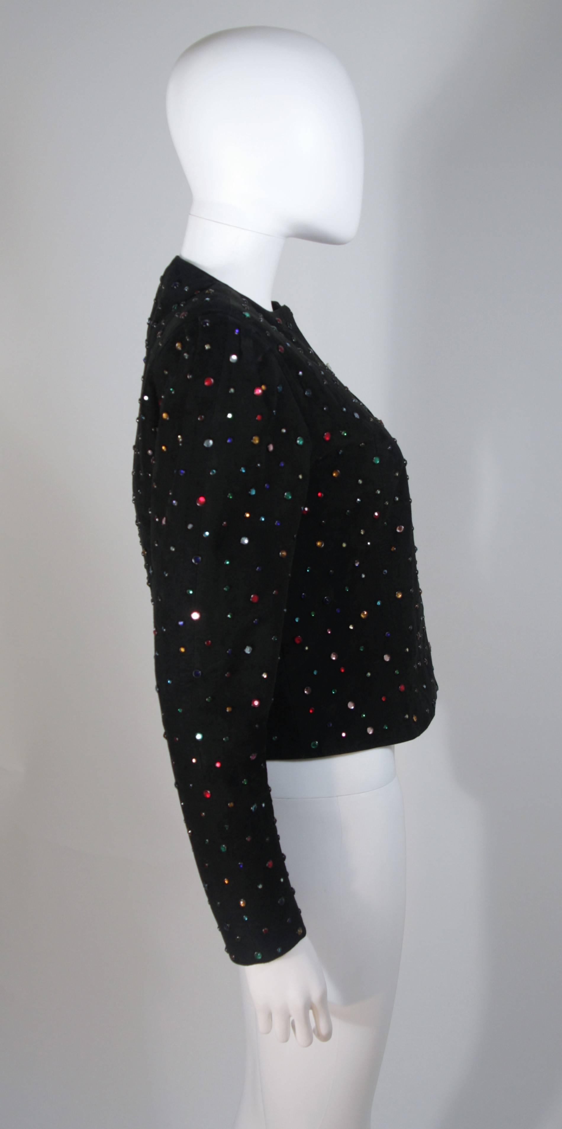 Black Suede Rhinestone Adorned Jacket Size Medium In Excellent Condition For Sale In Los Angeles, CA
