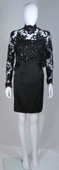 PATRICK KELLY Circa 1980's Black Sequin Lace Blouse and Cocktail Dress Size 4