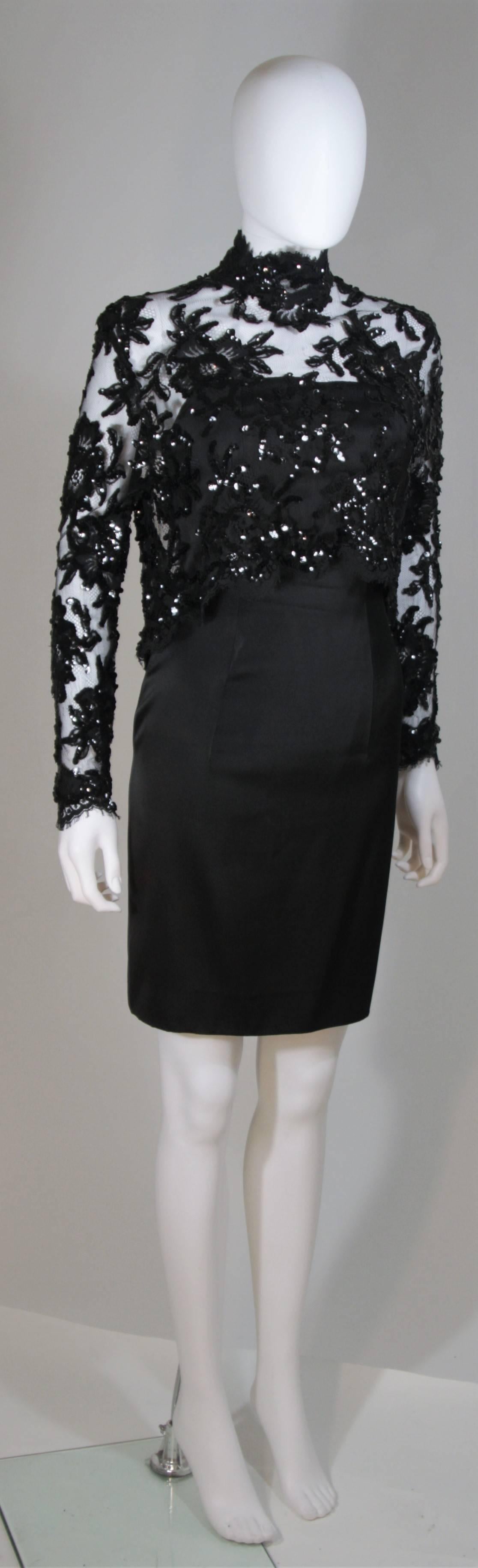 PATRICK KELLY Circa 1980's Black Sequin Lace Blouse and Cocktail Dress Size 4 In Excellent Condition In Los Angeles, CA