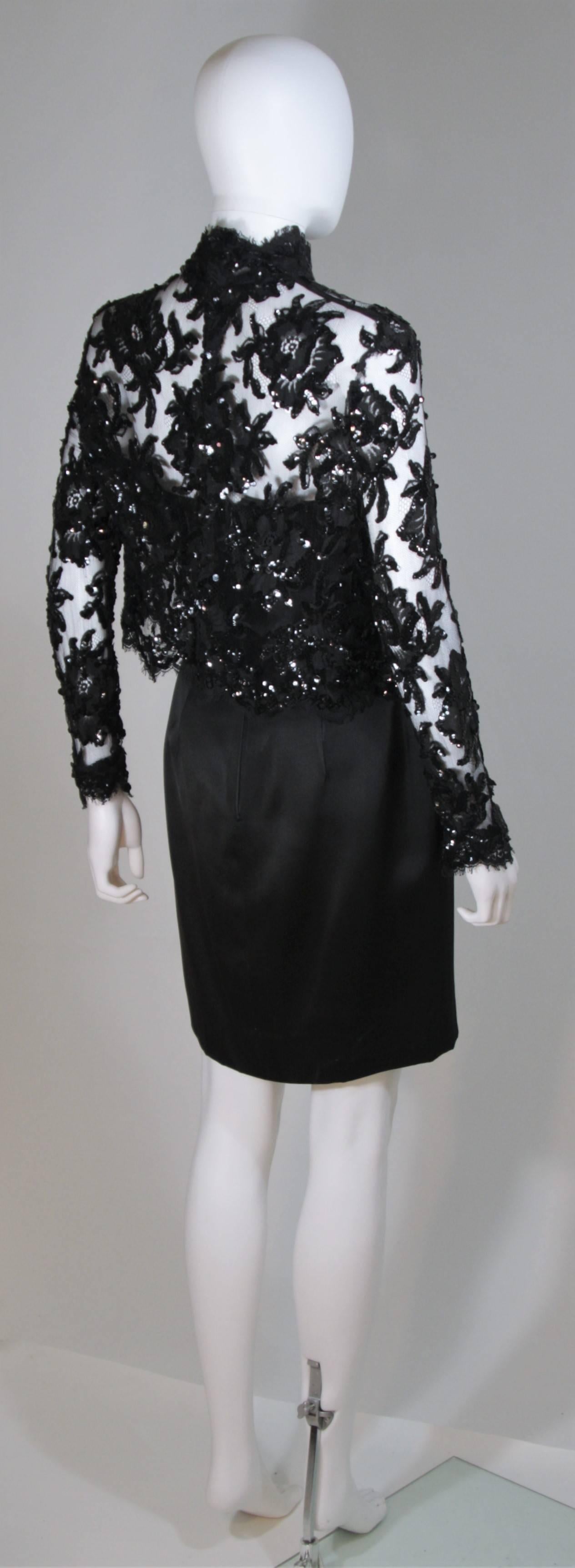 PATRICK KELLY Circa 1980's Black Sequin Lace Blouse and Cocktail Dress Size 4 1