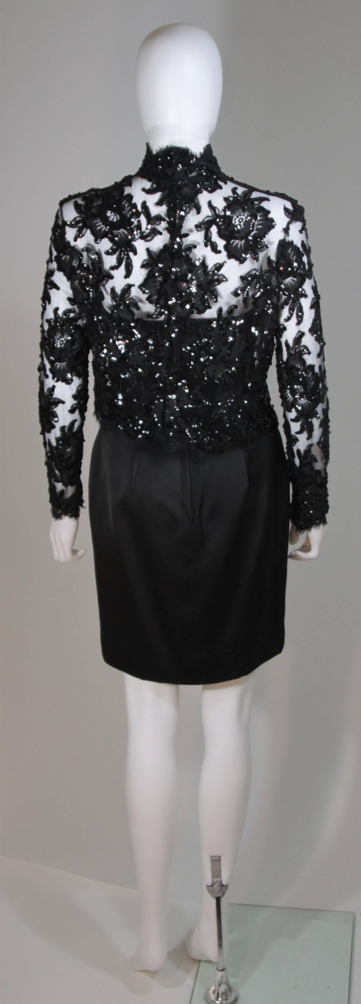 PATRICK KELLY Circa 1980's Black Sequin Lace Blouse and Cocktail Dress Size 4 2
