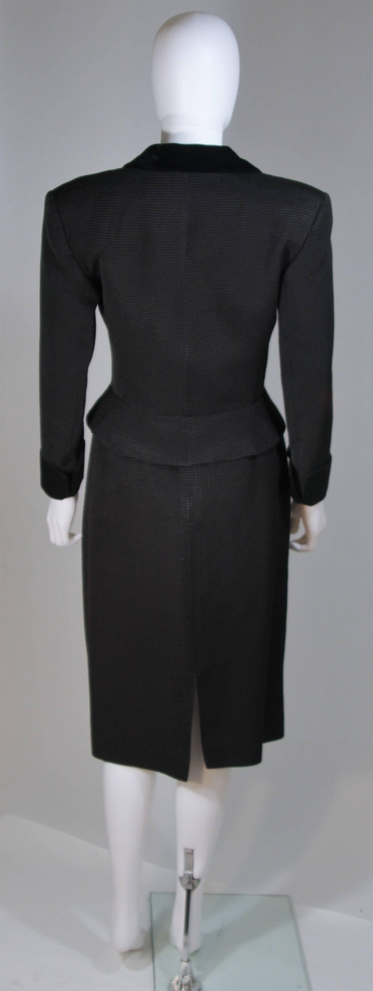 CARVEN BOUTIQUE Black Pintuck Skirt Suit with Velvet and Satin Trim Size 4-6 For Sale 2