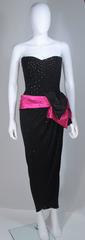 TRACEY MILLS 1980's Black Gown, Magenta Large Bow Archival reference only 4-6