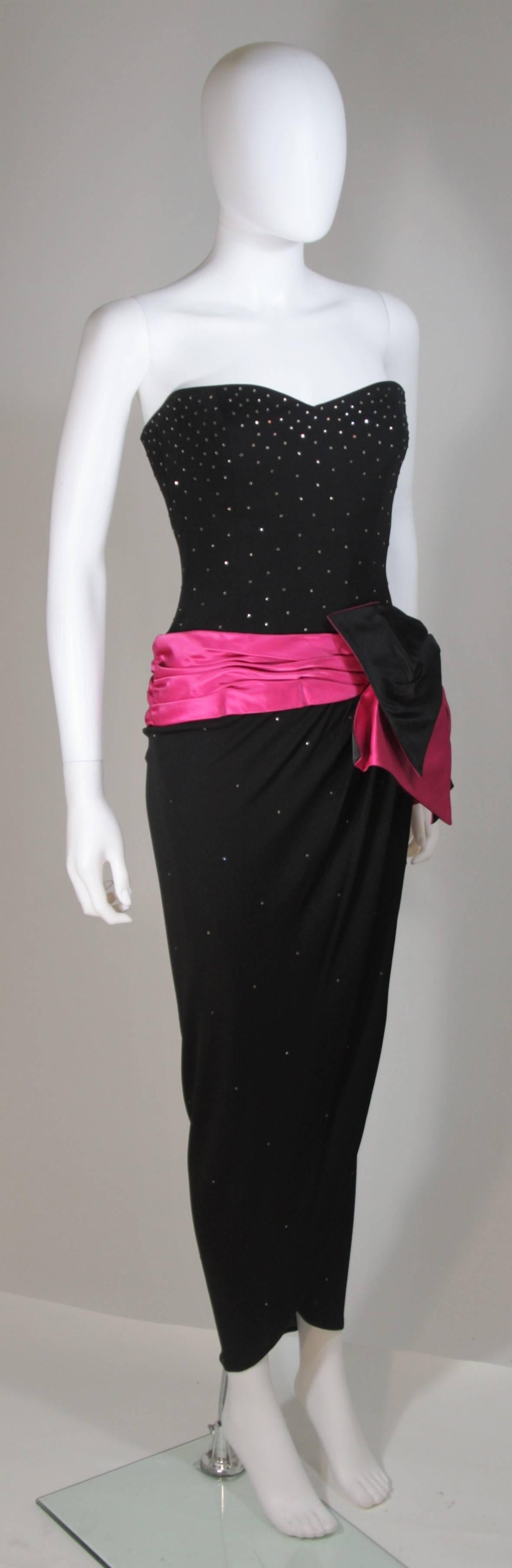 Women's TRACEY MILLS 1980's Black Gown with Magenta Contrast and Large Bow Size 4-6 For Sale
