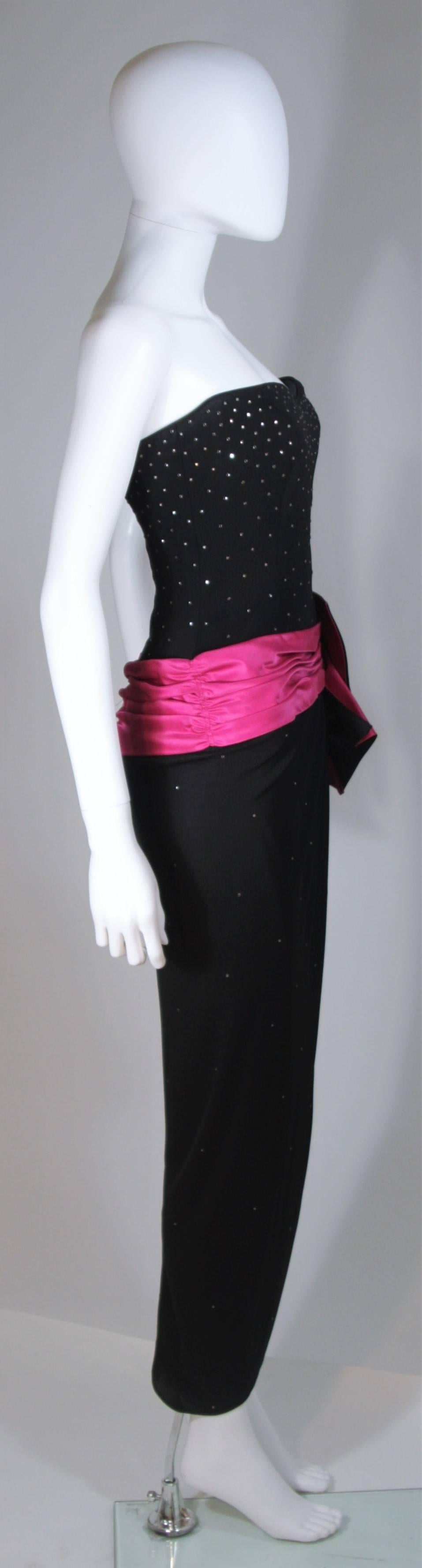 TRACEY MILLS 1980's Black Gown with Magenta Contrast and Large Bow Size 4-6 For Sale 1