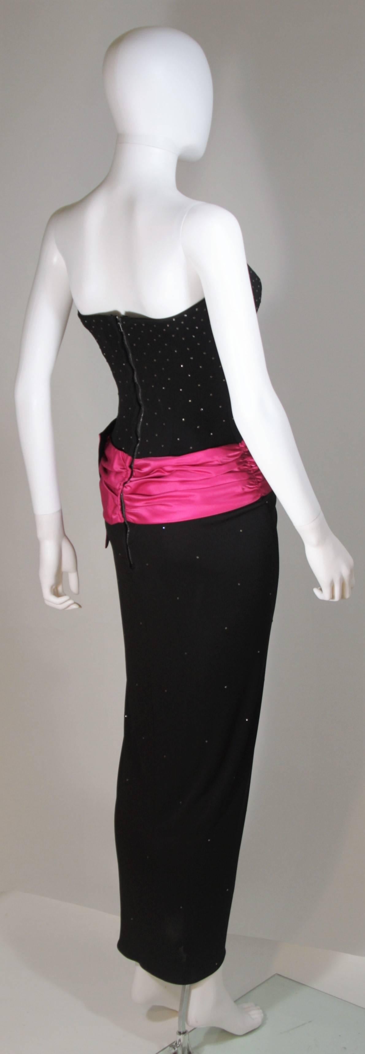TRACEY MILLS 1980's Black Gown with Magenta Contrast and Large Bow Size 4-6 For Sale 2
