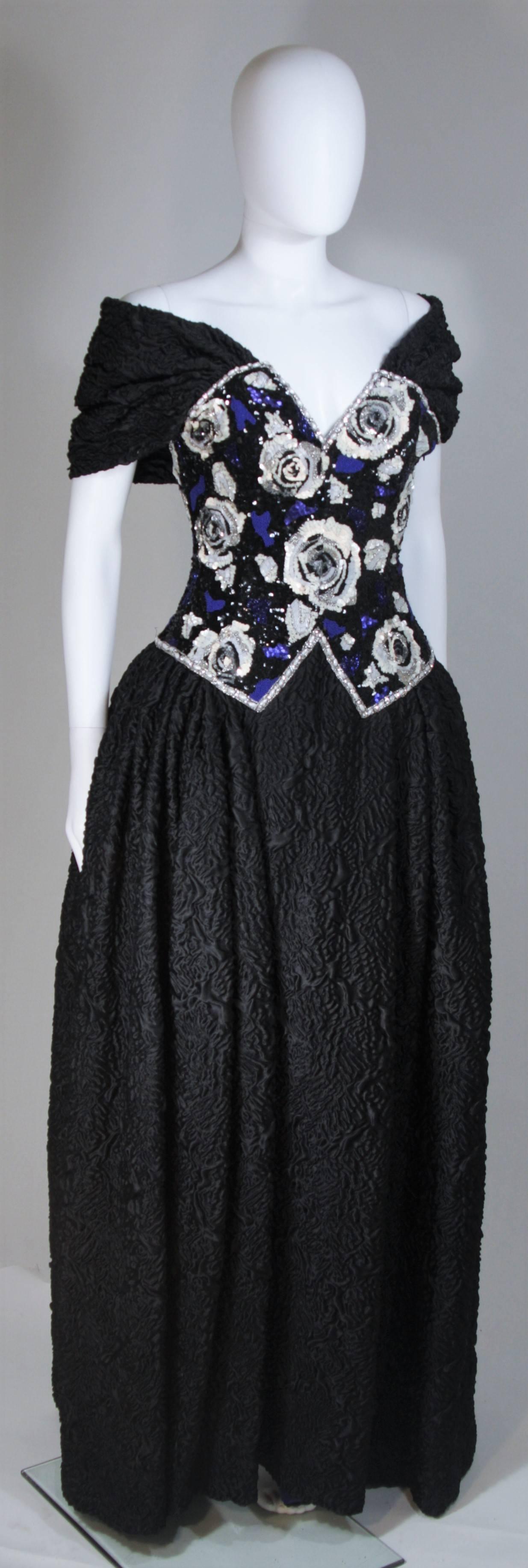 Women's ODICINI COUTURE 1980's Heavily Embellished Gown with Full Skirt Size 10