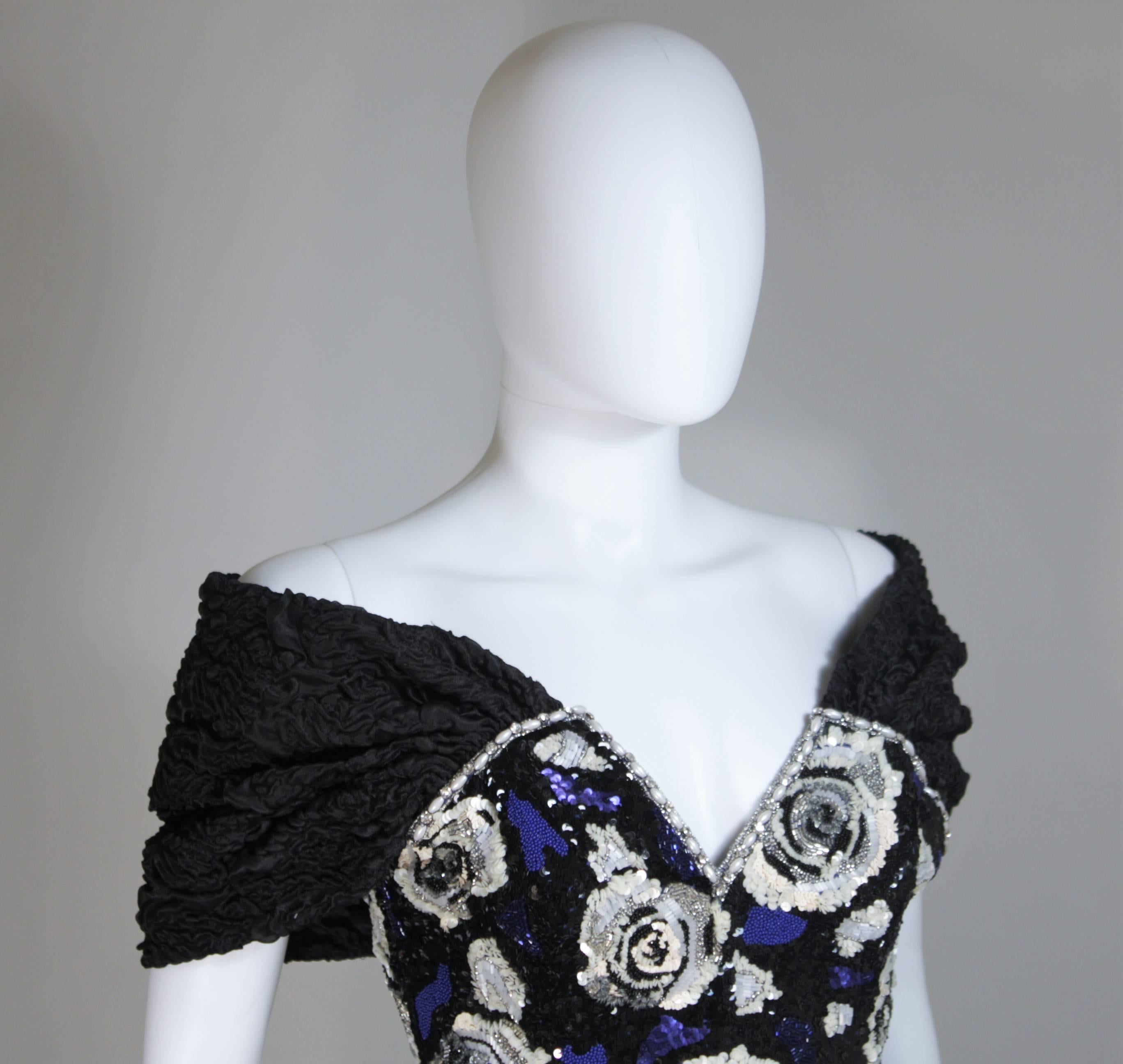 ODICINI COUTURE 1980's Heavily Embellished Gown with Full Skirt Size 10 In Excellent Condition In Los Angeles, CA