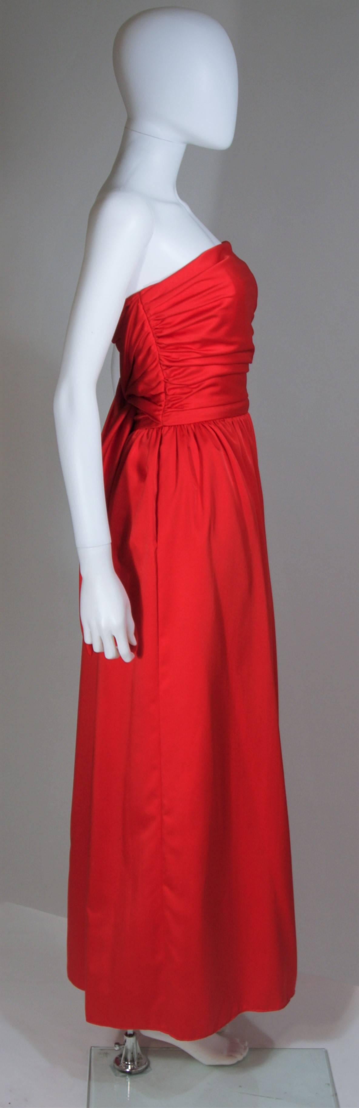 ANTHONY MUTO Red Gown with Gathered Bodice and Waist Tie Size 4-6 In Excellent Condition For Sale In Los Angeles, CA