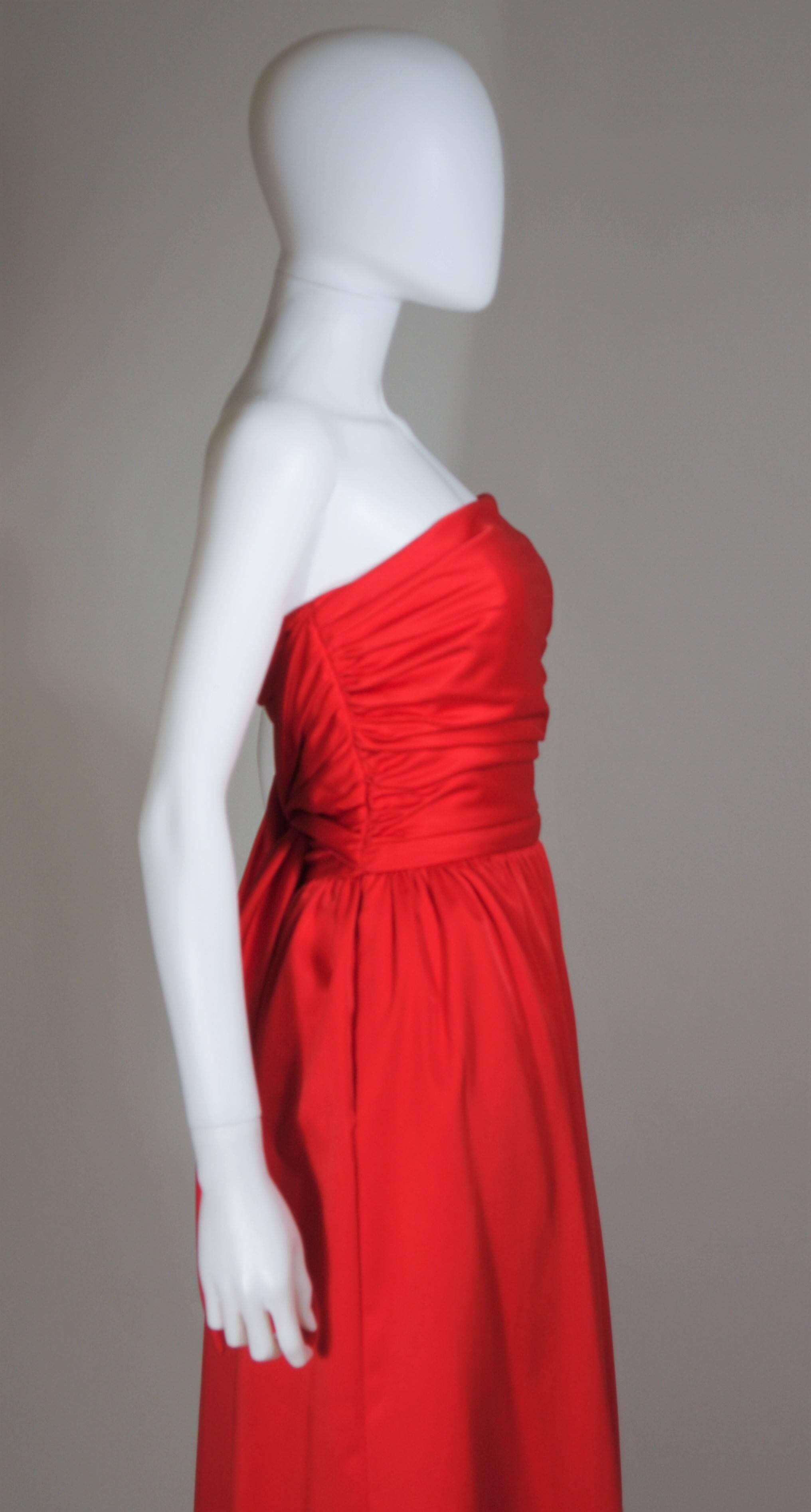 Women's ANTHONY MUTO Red Gown with Gathered Bodice and Waist Tie Size 4-6 For Sale