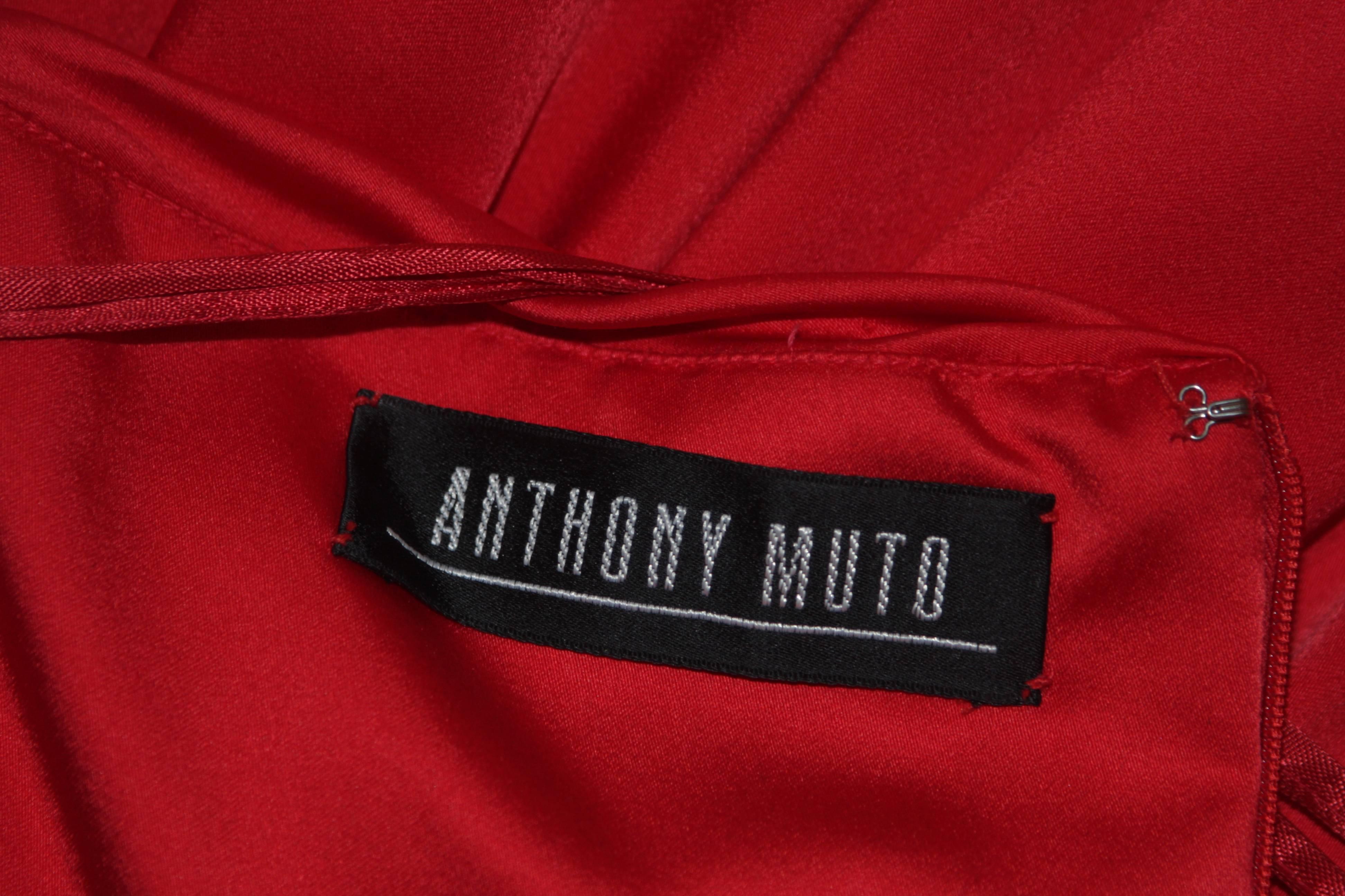 ANTHONY MUTO Rotes Kleid mit gerafftem Mieder und Taille Krawatte Größe 4-6 im Angebot 6