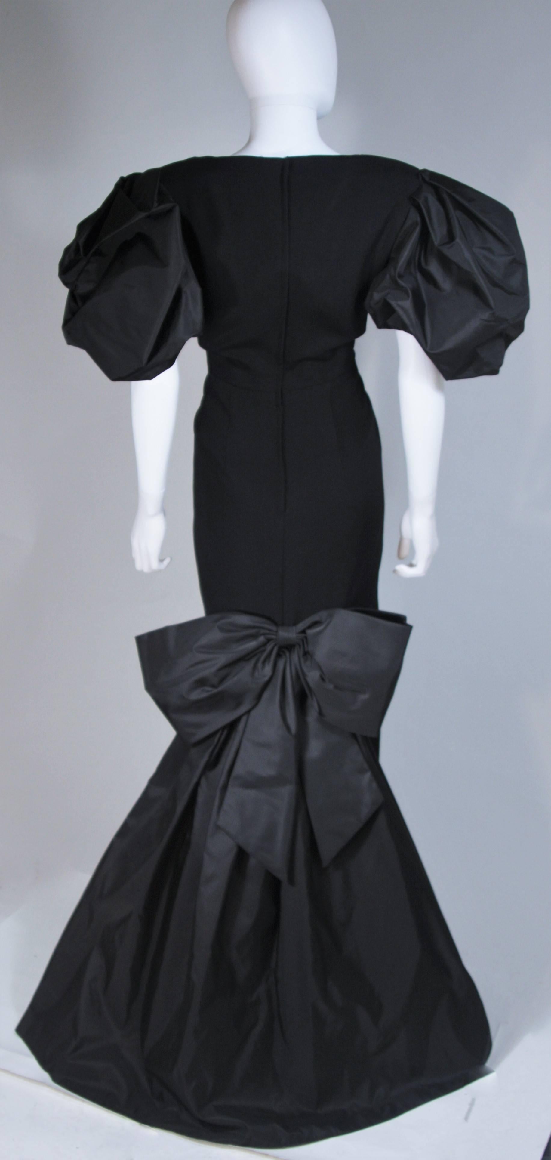 VICTOR COSTA 1980's - 1990's Black Gown with Puff Sleeve Bow Size 12-14  3