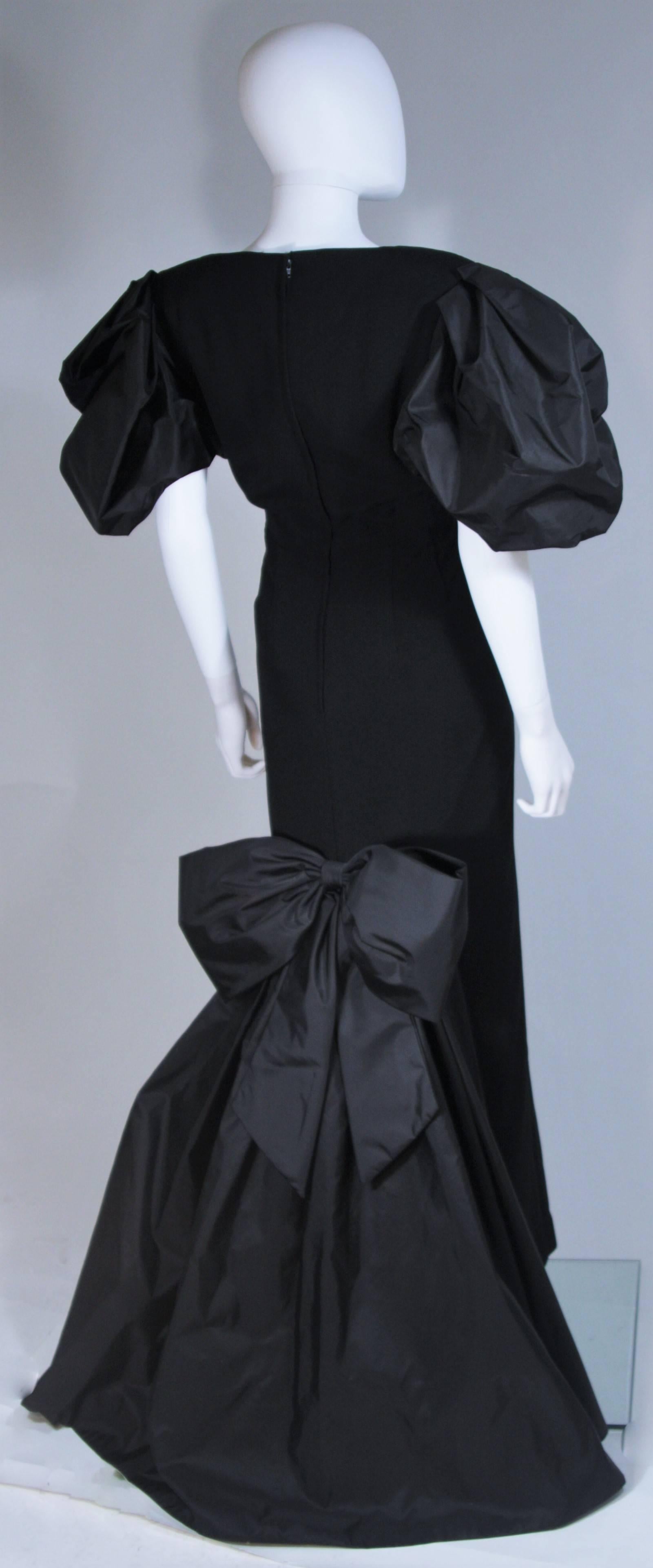 VICTOR COSTA 1980's - 1990's Black Gown with Puff Sleeve Bow Size 12-14  2