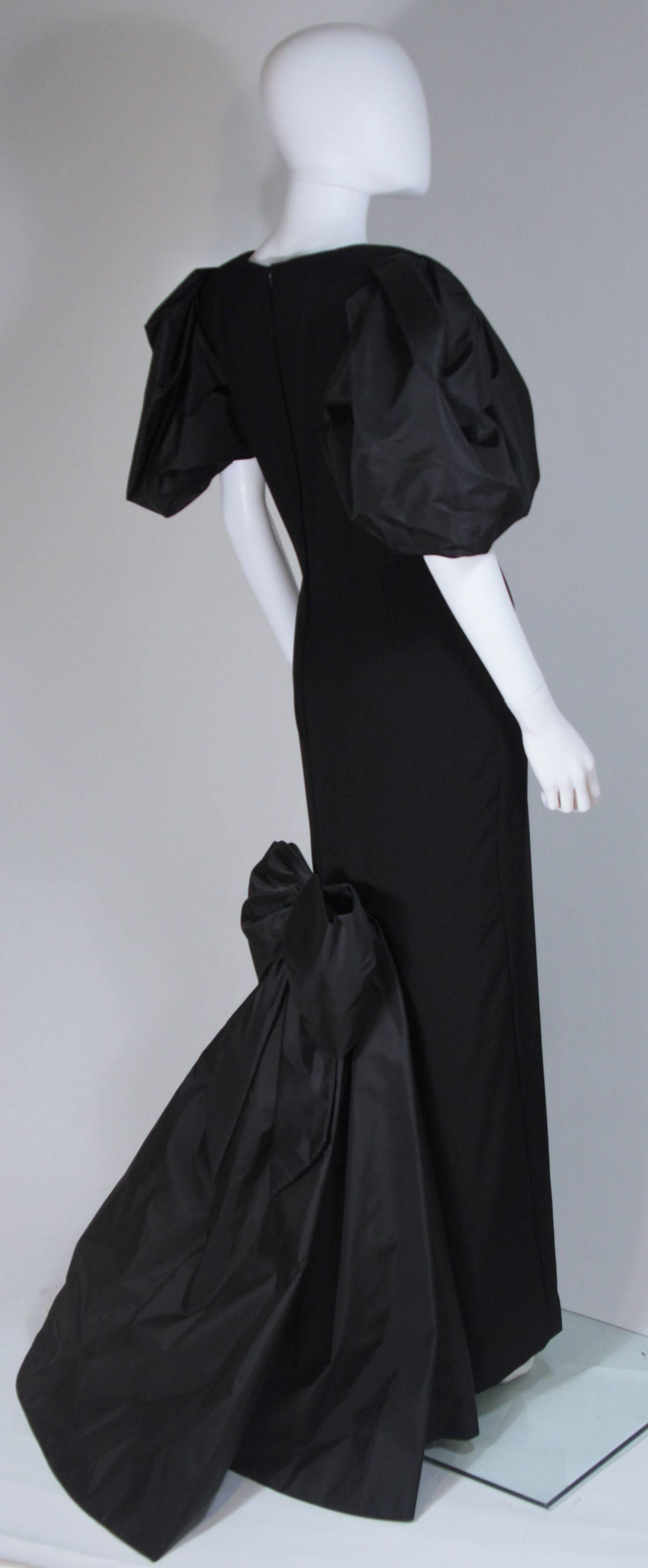 VICTOR COSTA 1980's - 1990's Black Gown with Puff Sleeve Bow Size 12-14  1