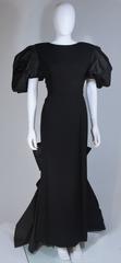 VICTOR COSTA 1980's - 1990's Black Gown with Puff Sleeve Bow Size 12-14