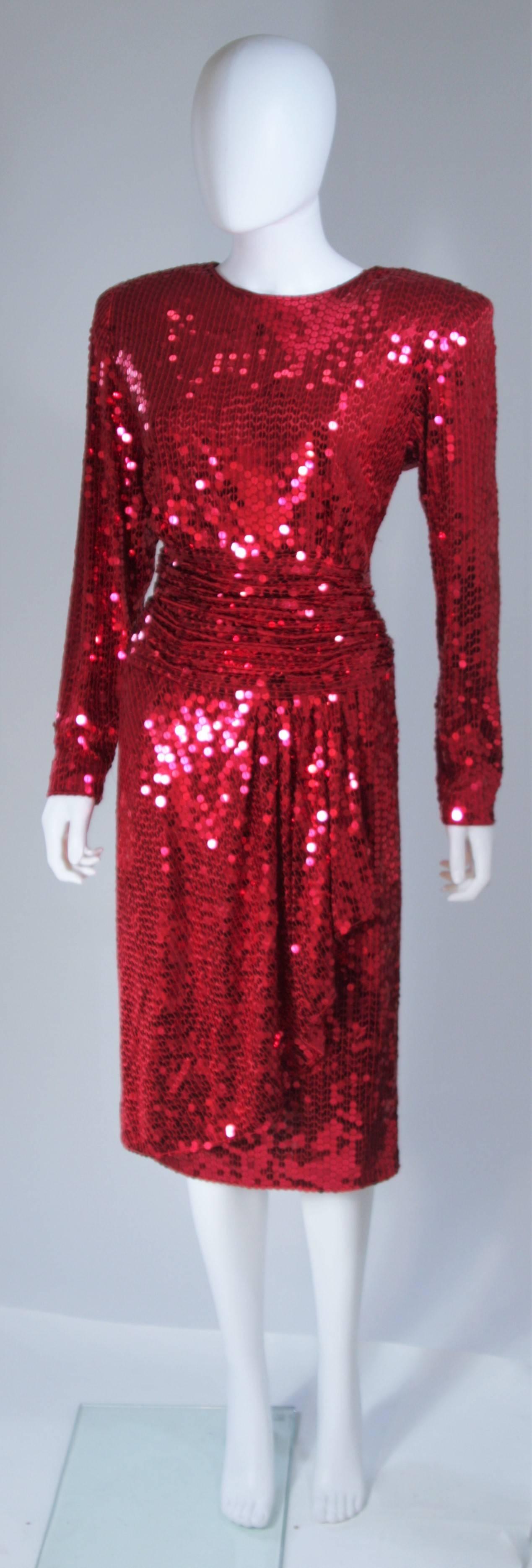 Red OLEG CASSINI Draped Raspberry Sequined Cocktail Dress Size 14