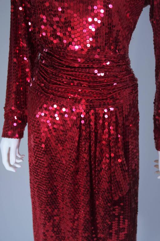 OLEG CASSINI Draped Raspberry Sequined Cocktail Dress Size 14 at