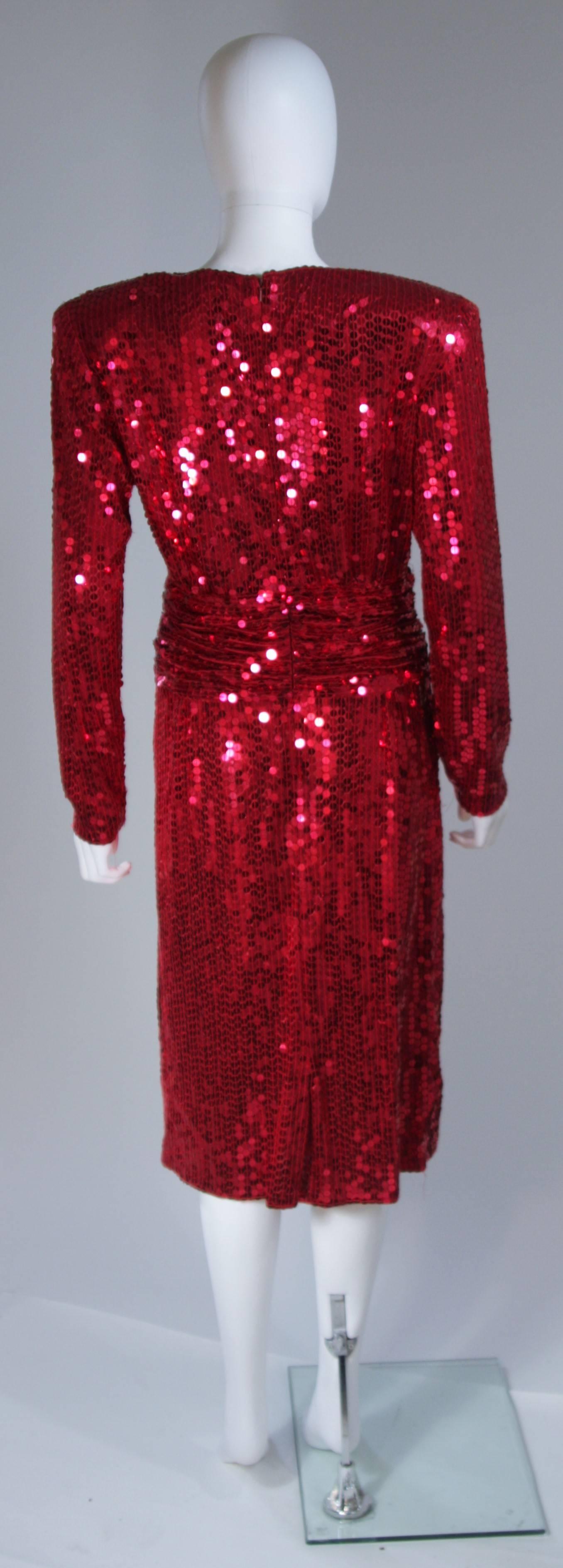 OLEG CASSINI Draped Raspberry Sequined Cocktail Dress Size 14 3