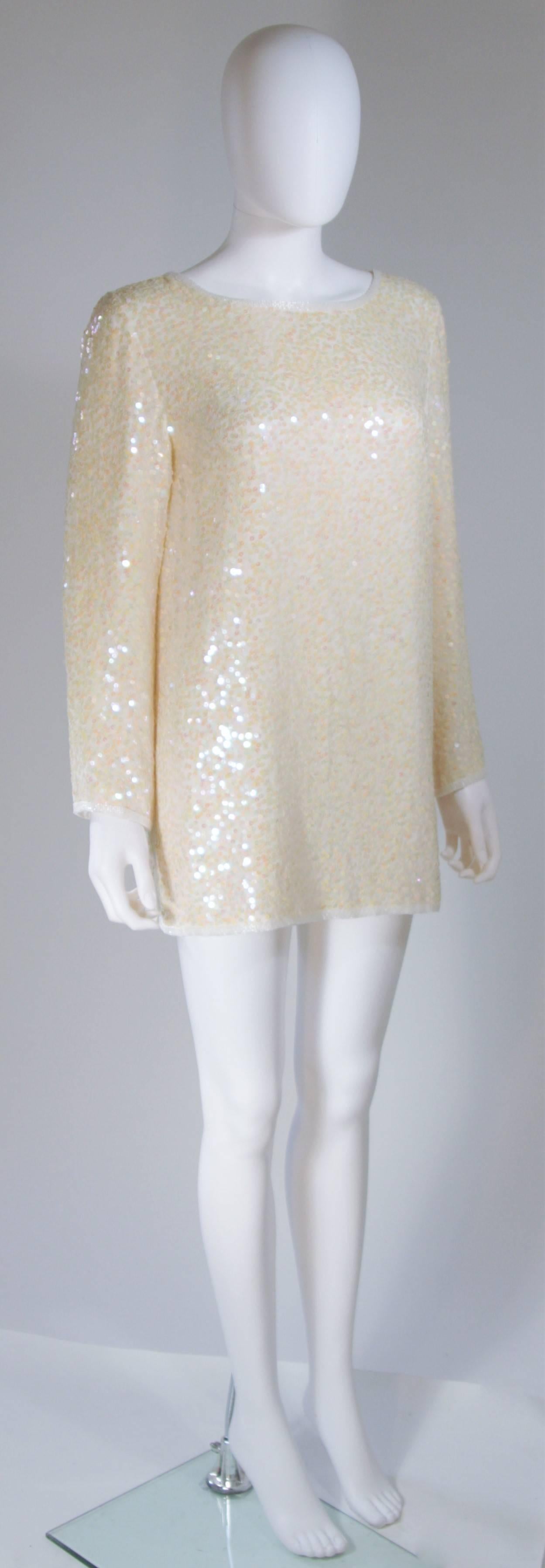 Women's OLEG CASSINI Off White Silk Iridescent Sequin Embellished Tunic Size 6
