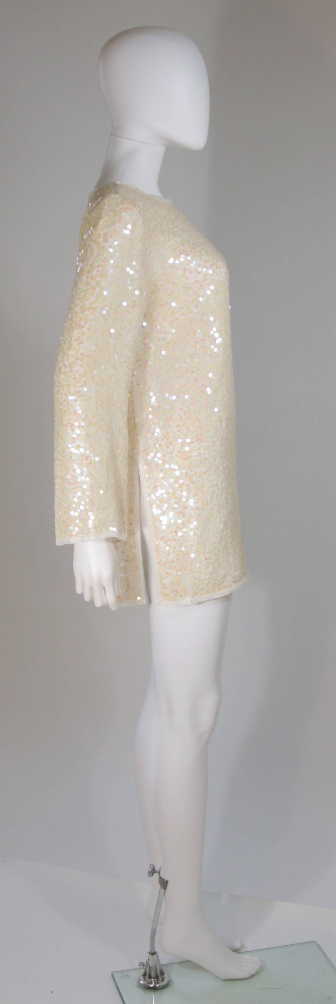 OLEG CASSINI Off White Silk Iridescent Sequin Embellished Tunic Size 6 2