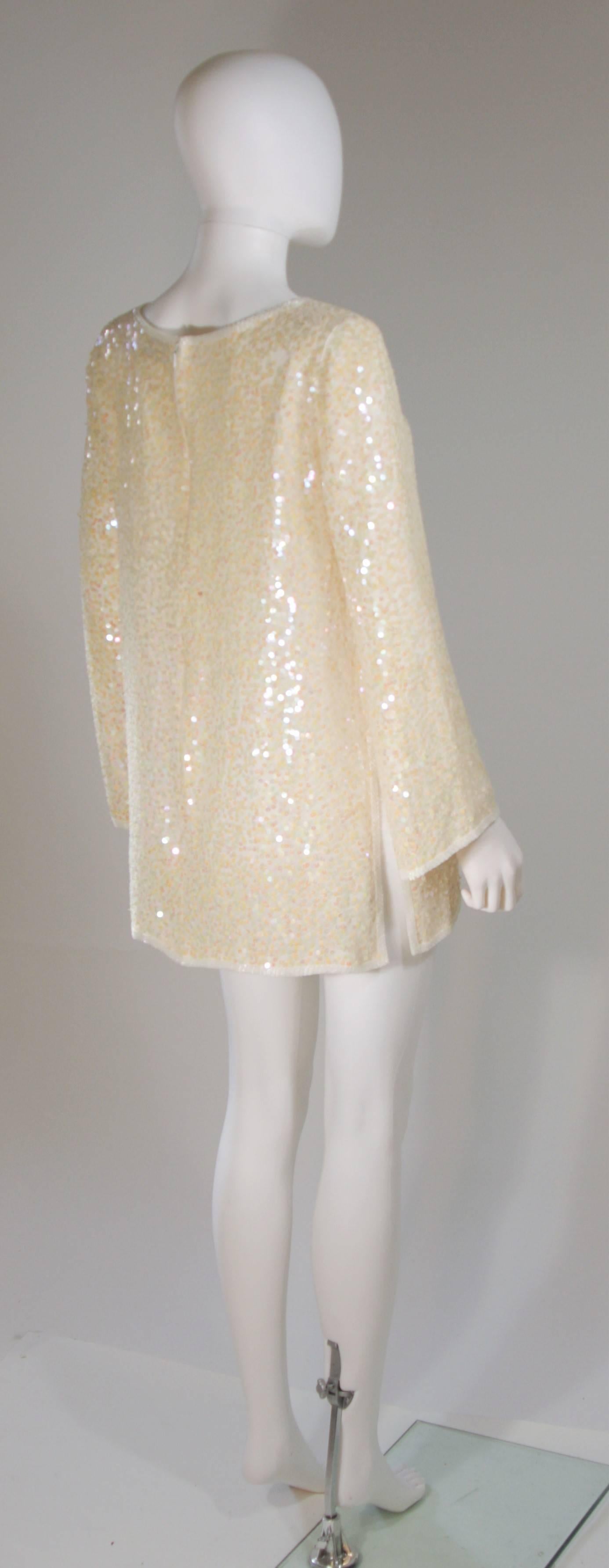 OLEG CASSINI Off White Silk Iridescent Sequin Embellished Tunic Size 6 3