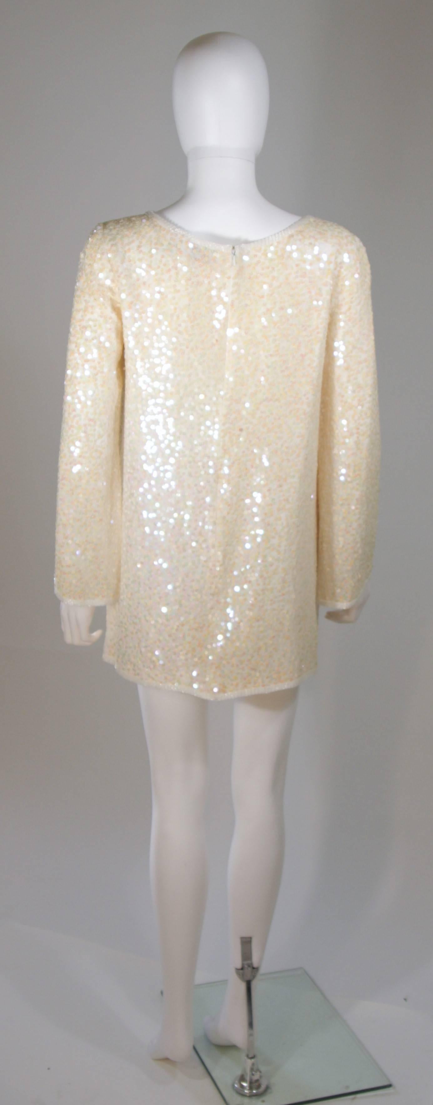 OLEG CASSINI Off White Silk Iridescent Sequin Embellished Tunic Size 6 4