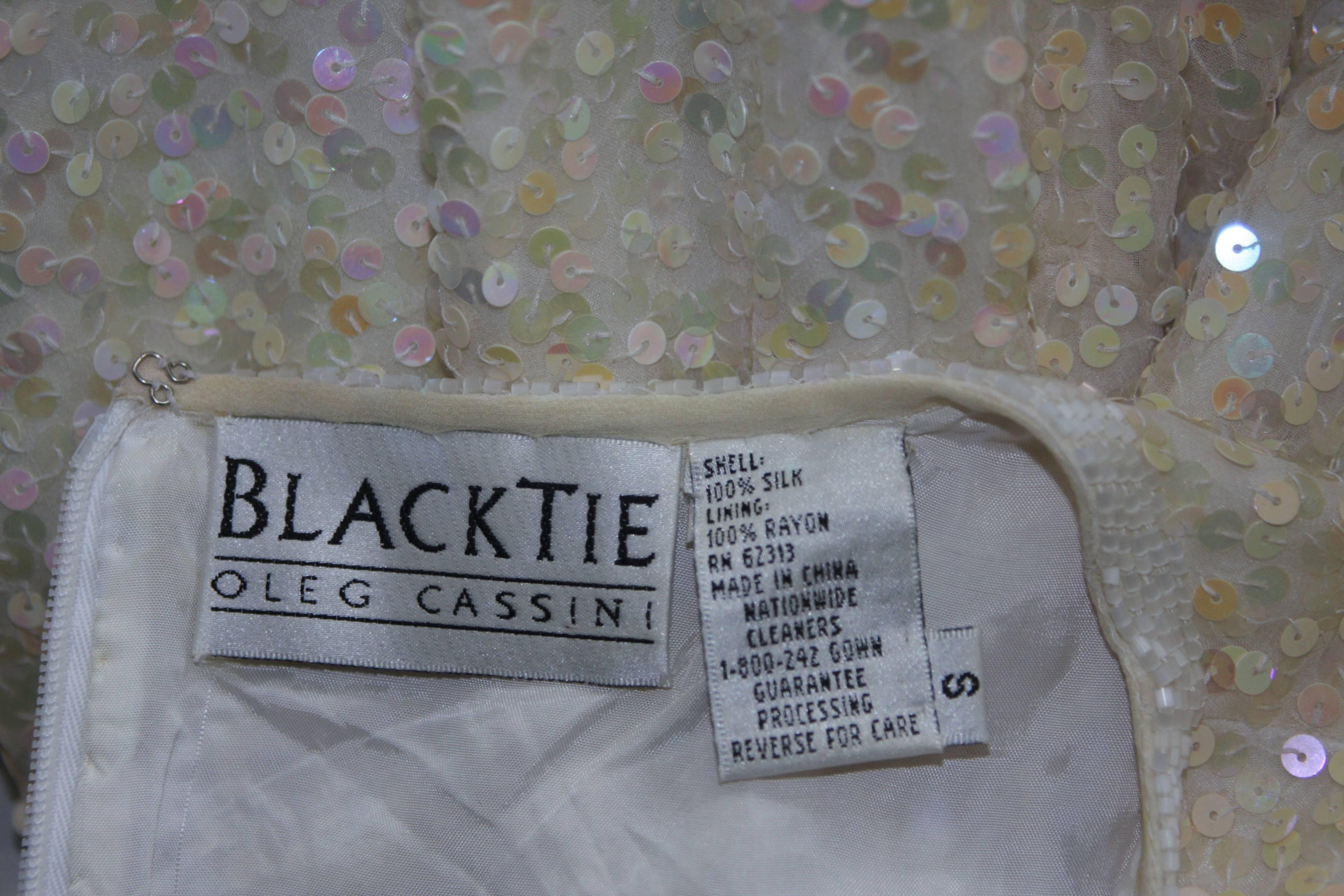 OLEG CASSINI Off White Silk Iridescent Sequin Embellished Tunic Size 6 5