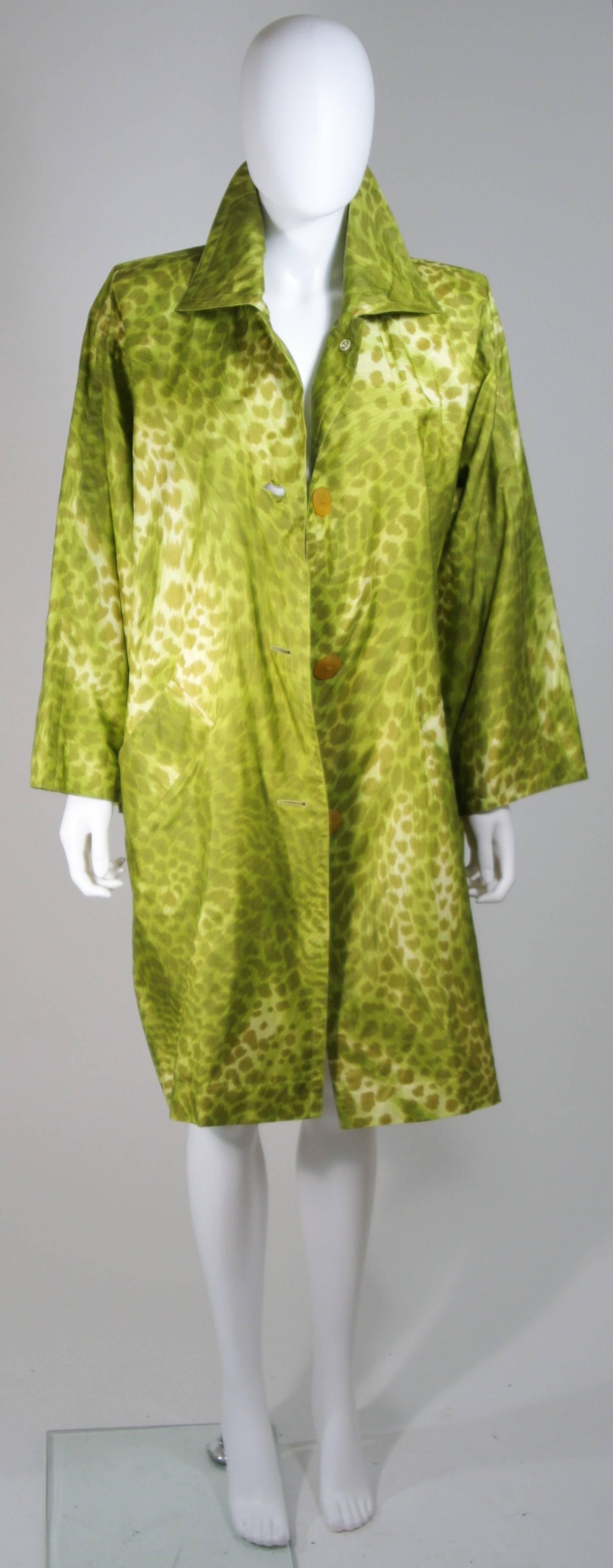 Brown GIVENCHY Circa 1980's-1990's Green Silk Leopard Print Coat 