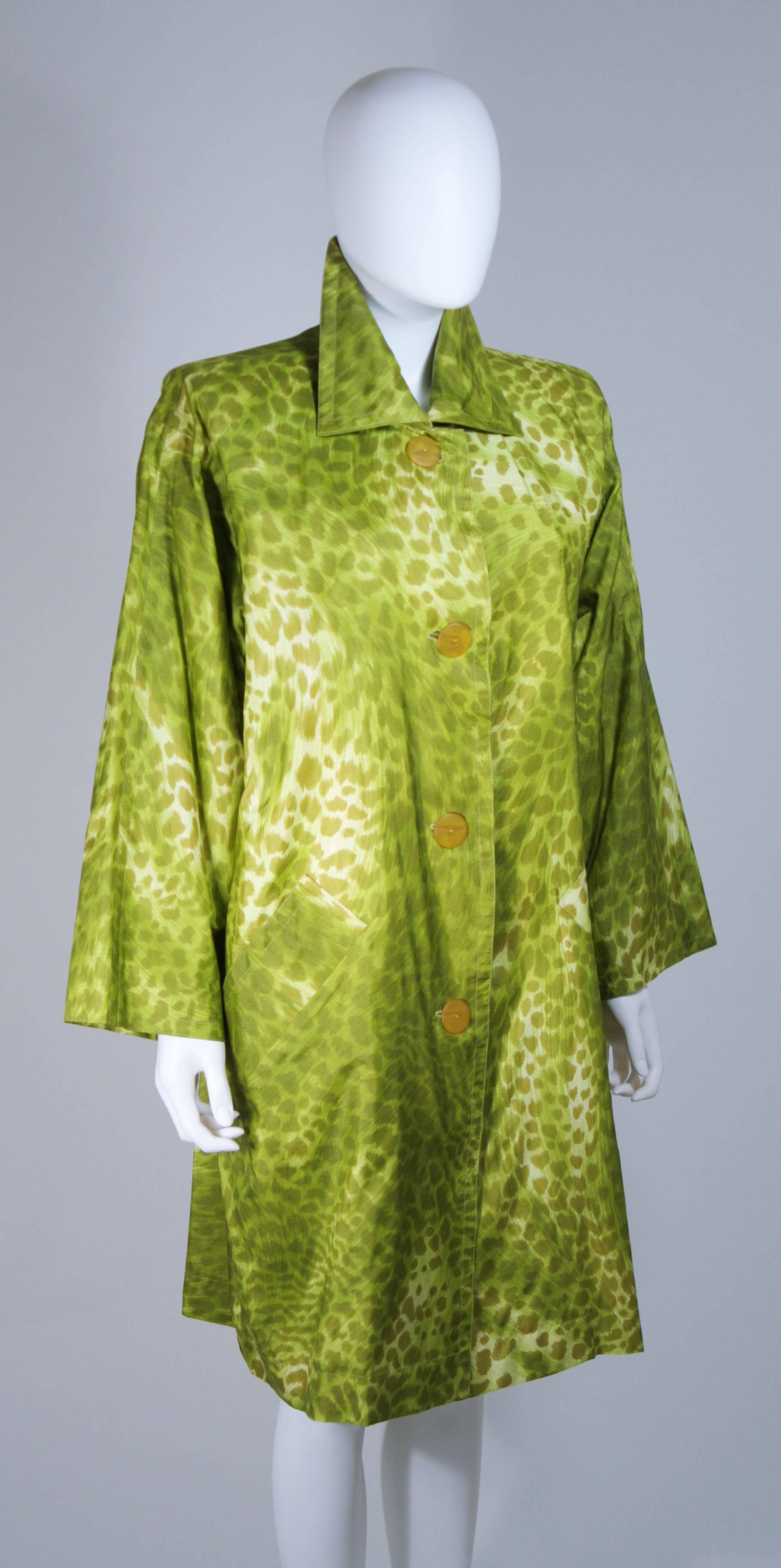 Women's GIVENCHY Circa 1980's-1990's Green Silk Leopard Print Coat 