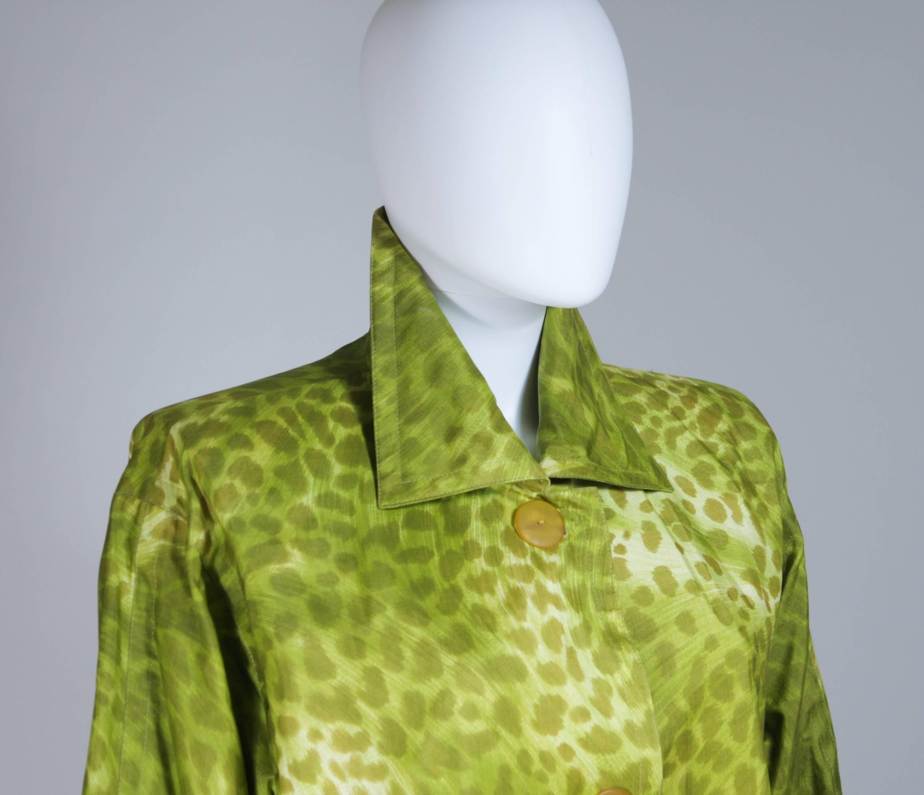 GIVENCHY Circa 1980's-1990's Green Silk Leopard Print Coat  1