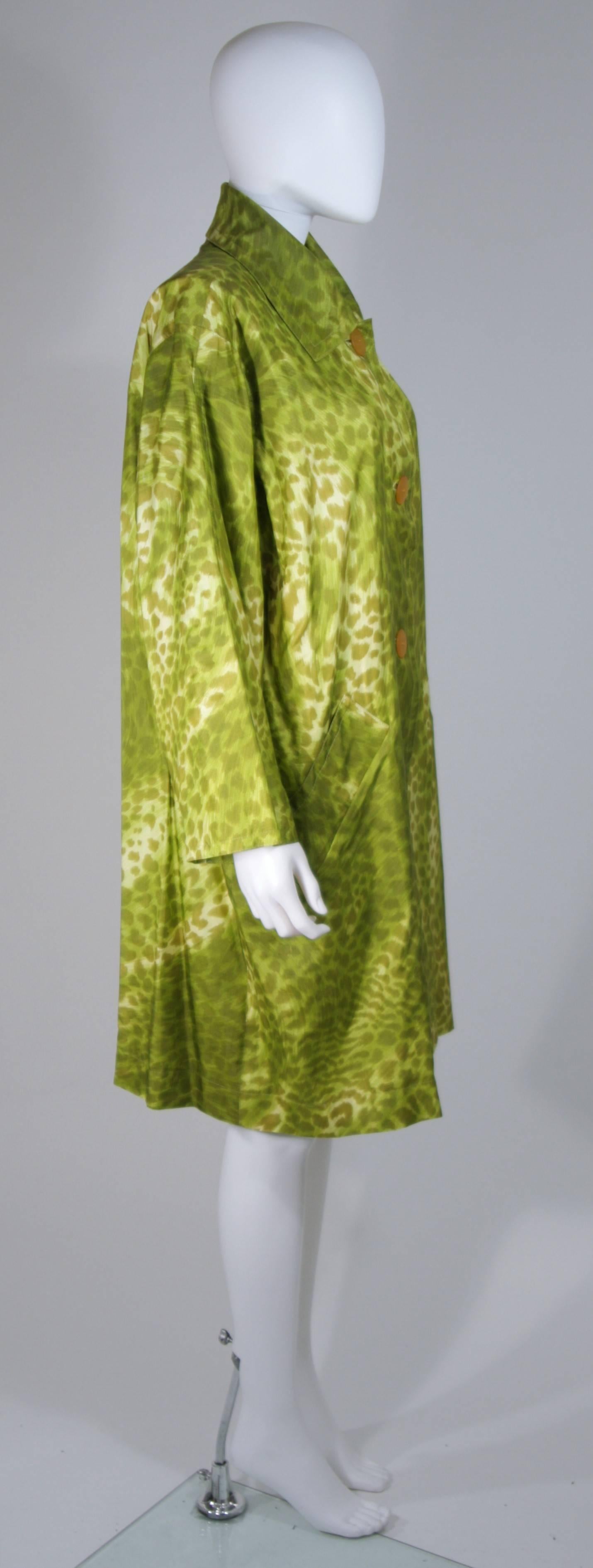 GIVENCHY Circa 1980's-1990's Green Silk Leopard Print Coat  2
