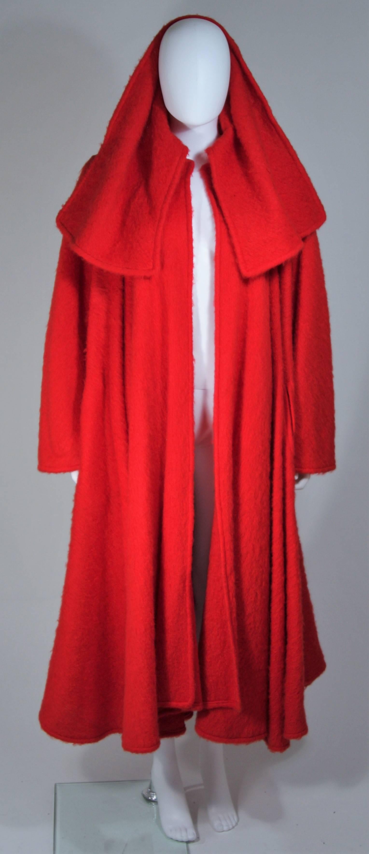 Women's VALENTINO Circa 1980's Dramatic Red Mohair Coat with Draped Collar 