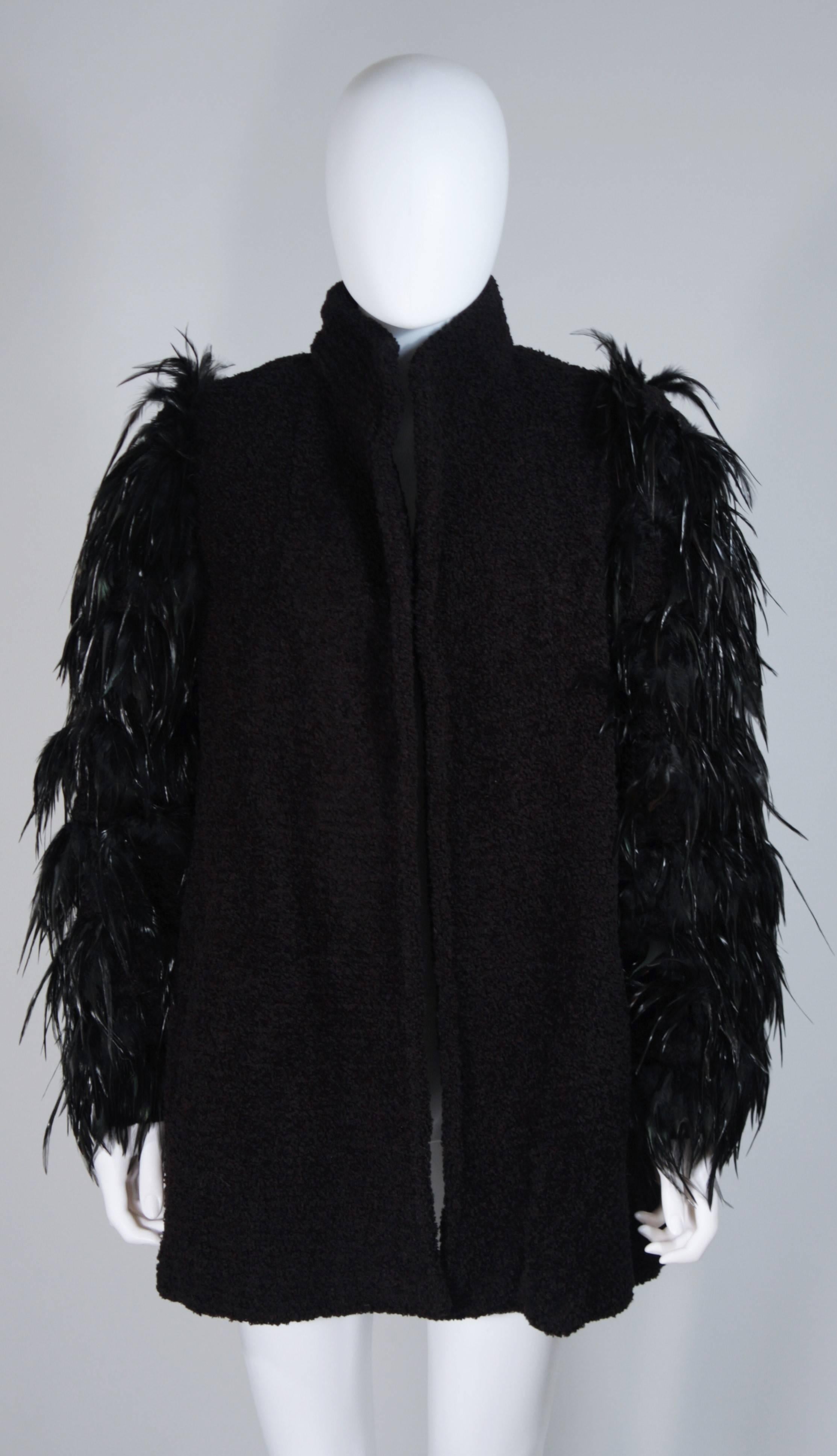 Black TED LAPIDUS Circa 1980's Lana Wool Jacket with Feather Sleeve Details