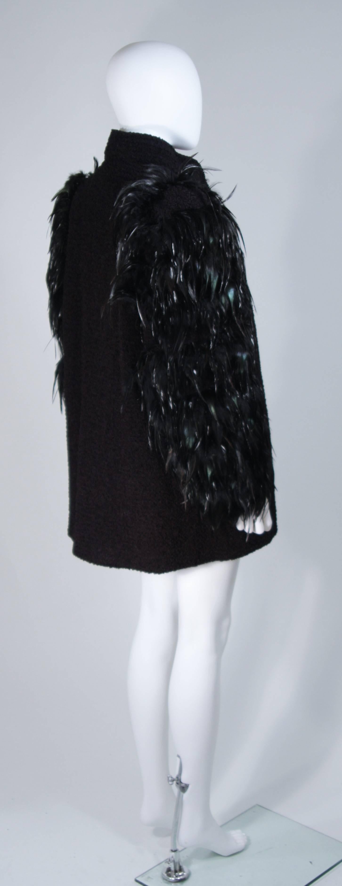TED LAPIDUS Circa 1980's Lana Wool Jacket with Feather Sleeve Details 2