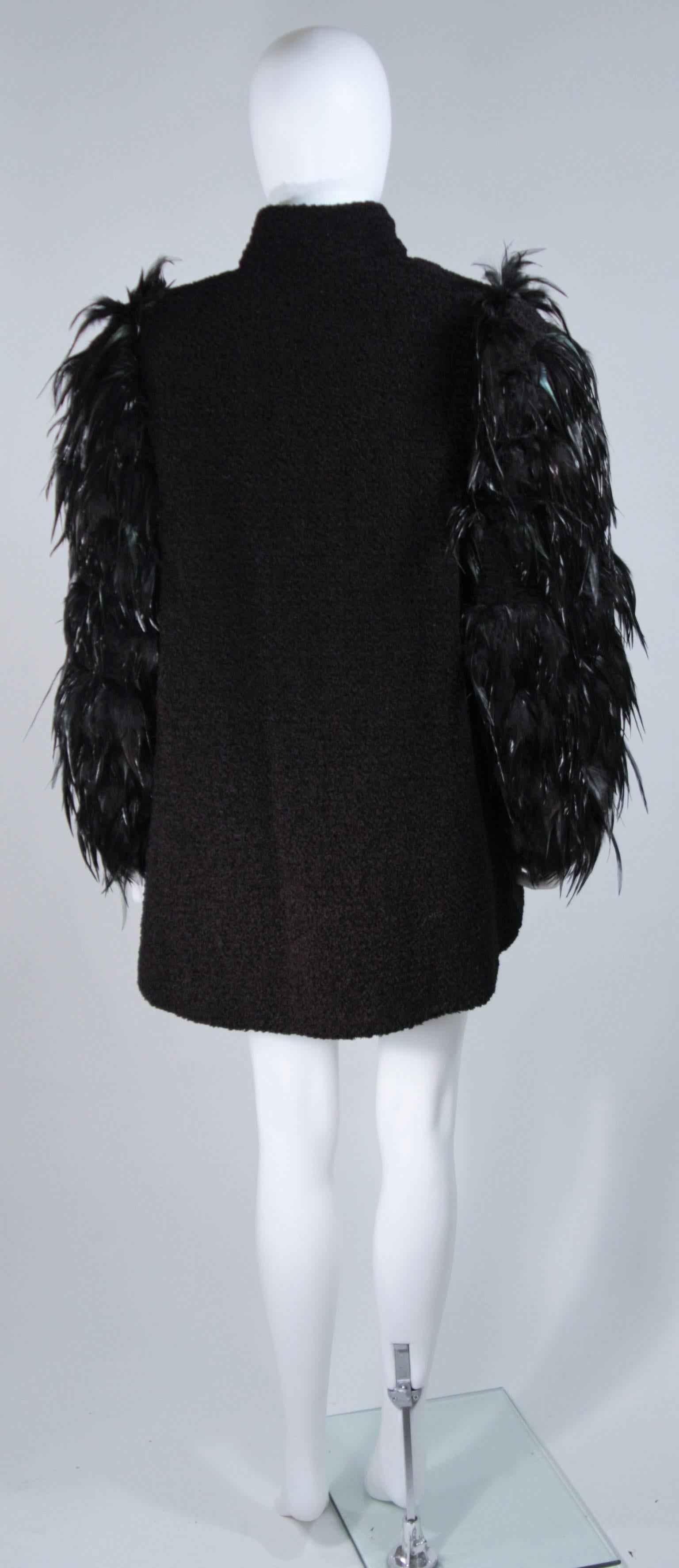 TED LAPIDUS Circa 1980's Lana Wool Jacket with Feather Sleeve Details 3