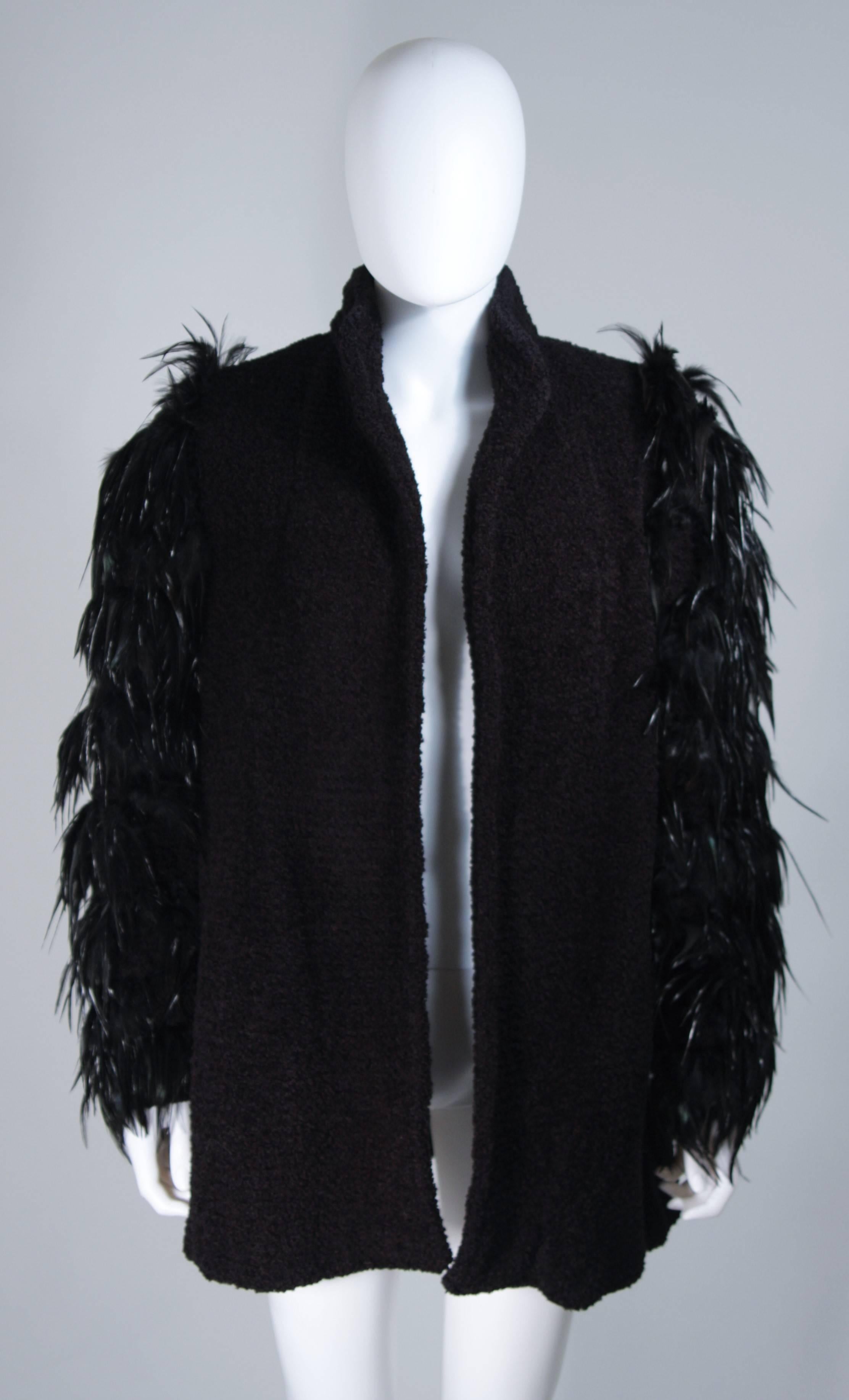 TED LAPIDUS Circa 1980's Lana Wool Jacket with Feather Sleeve Details In Excellent Condition In Los Angeles, CA