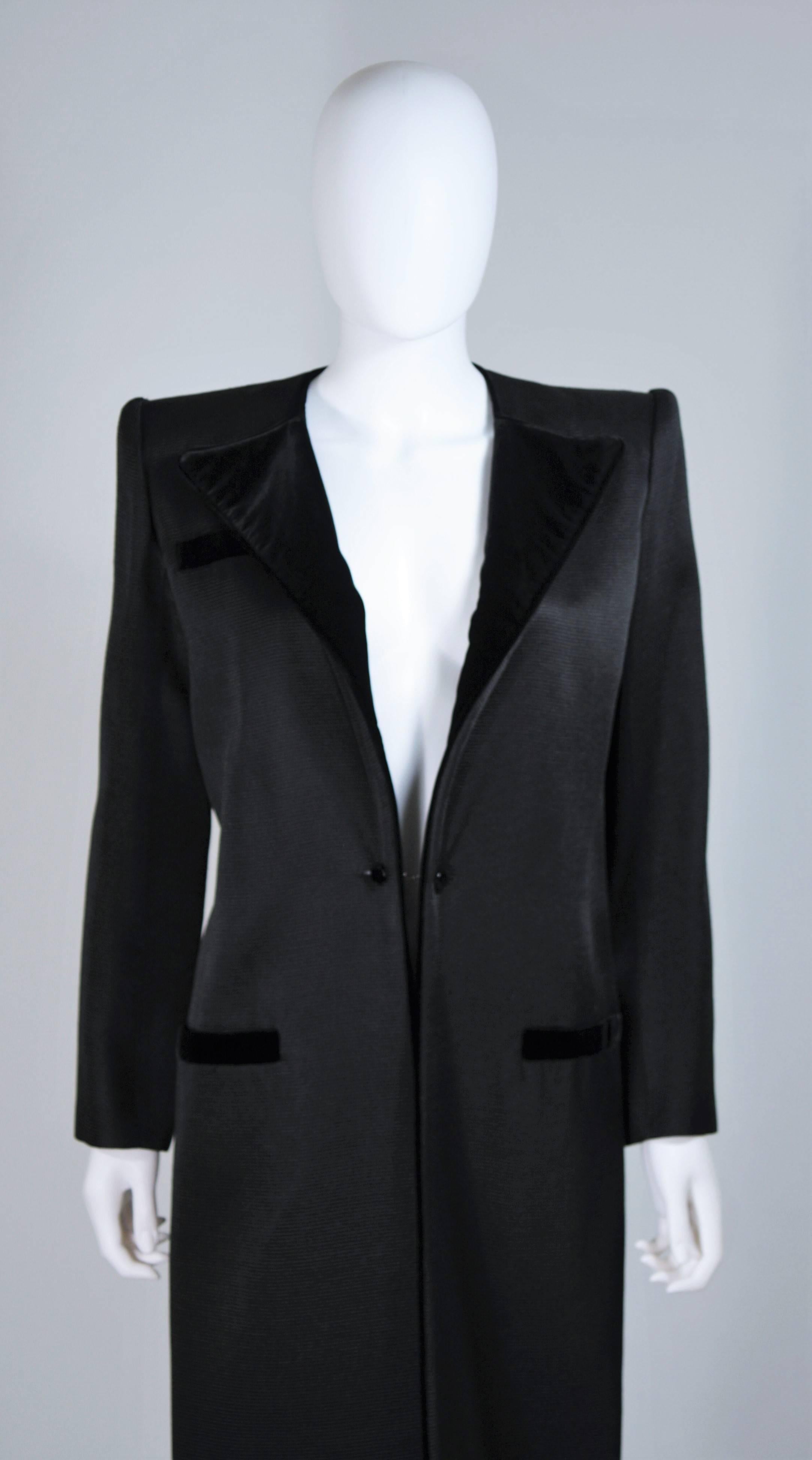 Black VALENTINO Silk Ribbed Tuxedo Evening Coat with Velvet Trim Size 6