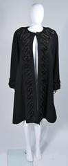 FENDI Circa 1980's Black Lana Wool with Faux Fur Applique Coat Size 42