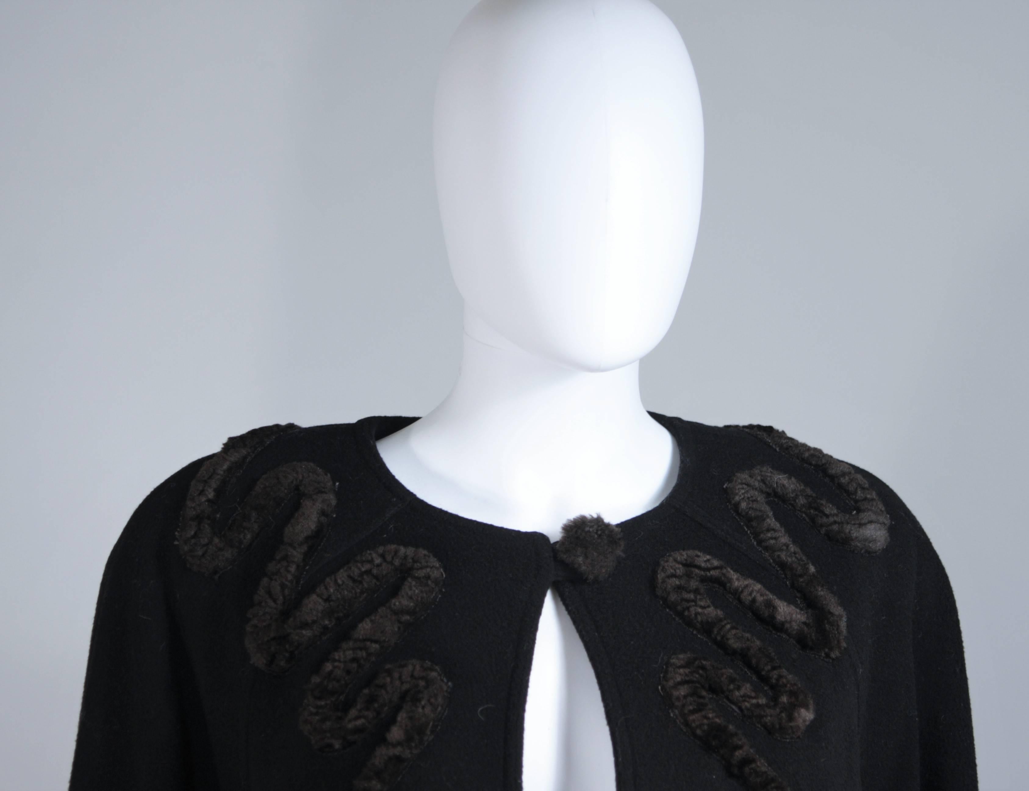 Women's FENDI Circa 1980's Black Lana Wool with Faux Fur Applique Coat Size 42 For Sale