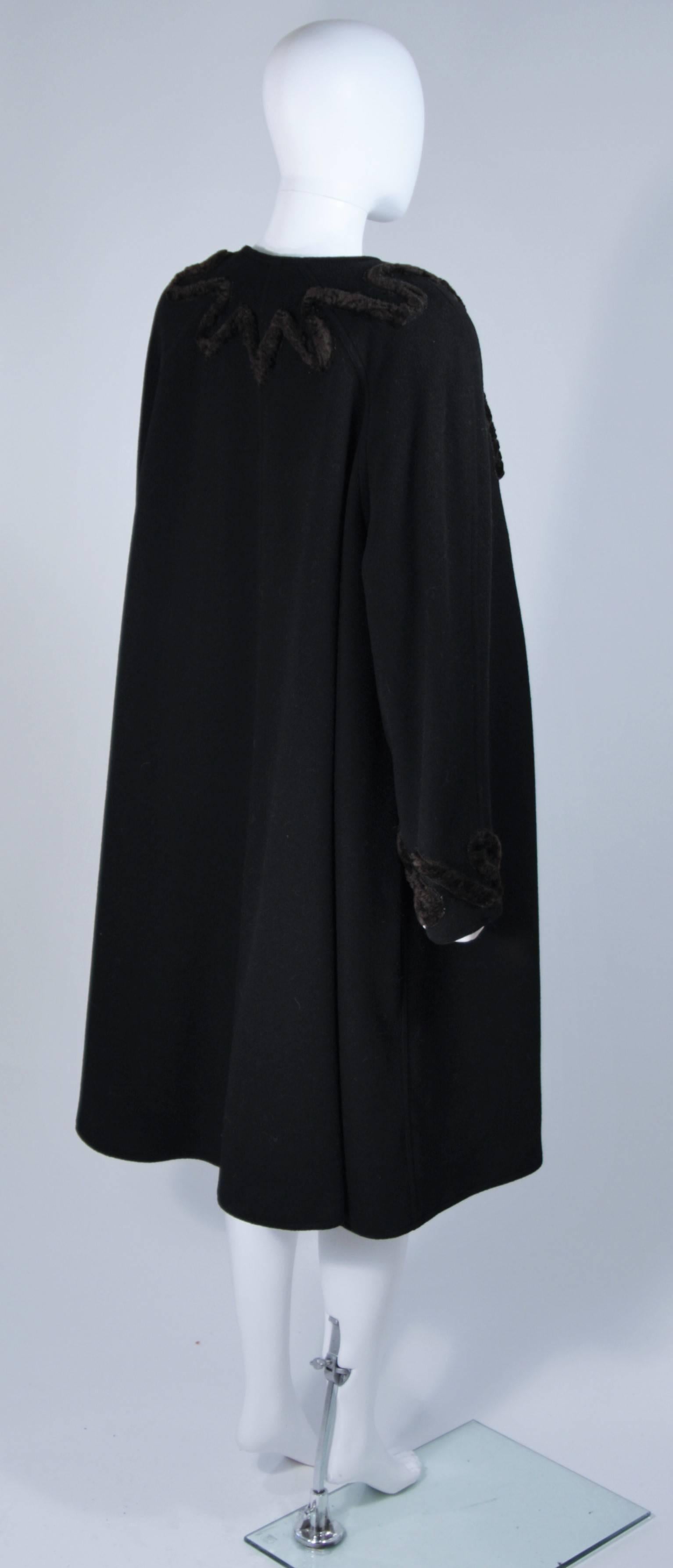 FENDI Circa 1980's Black Lana Wool with Faux Fur Applique Coat Size 42 For Sale 3