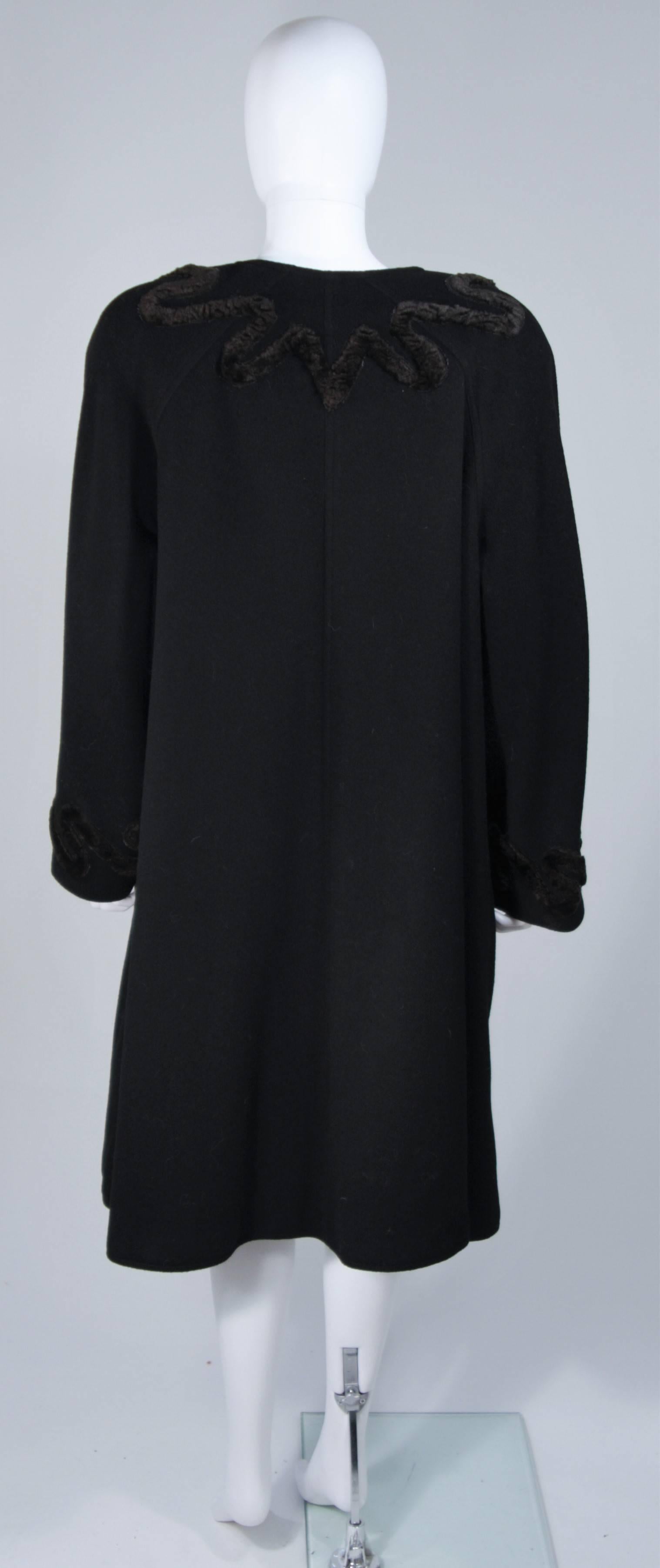 FENDI Circa 1980's Black Lana Wool with Faux Fur Applique Coat Size 42 For Sale 4